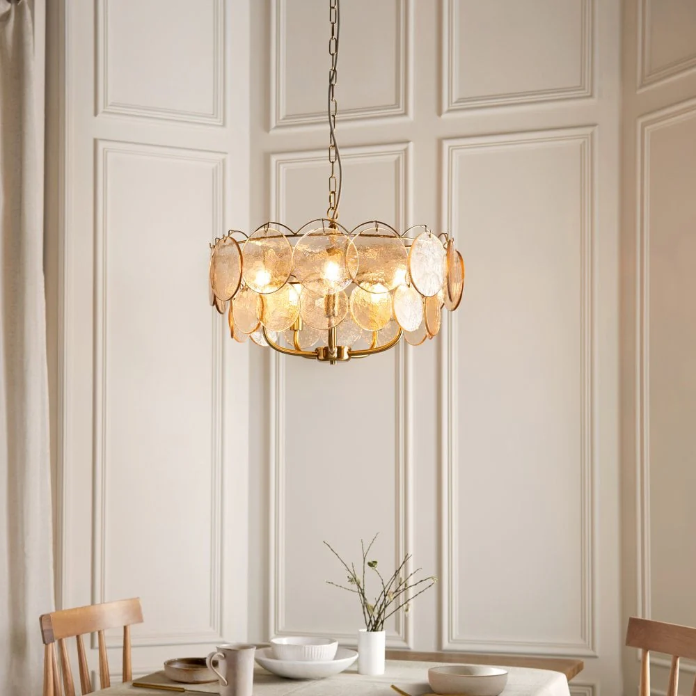 Costa 3/5Lt Chandelier- Brushed Aged Brass Plate & Handmade Champagne Glass - Image 7