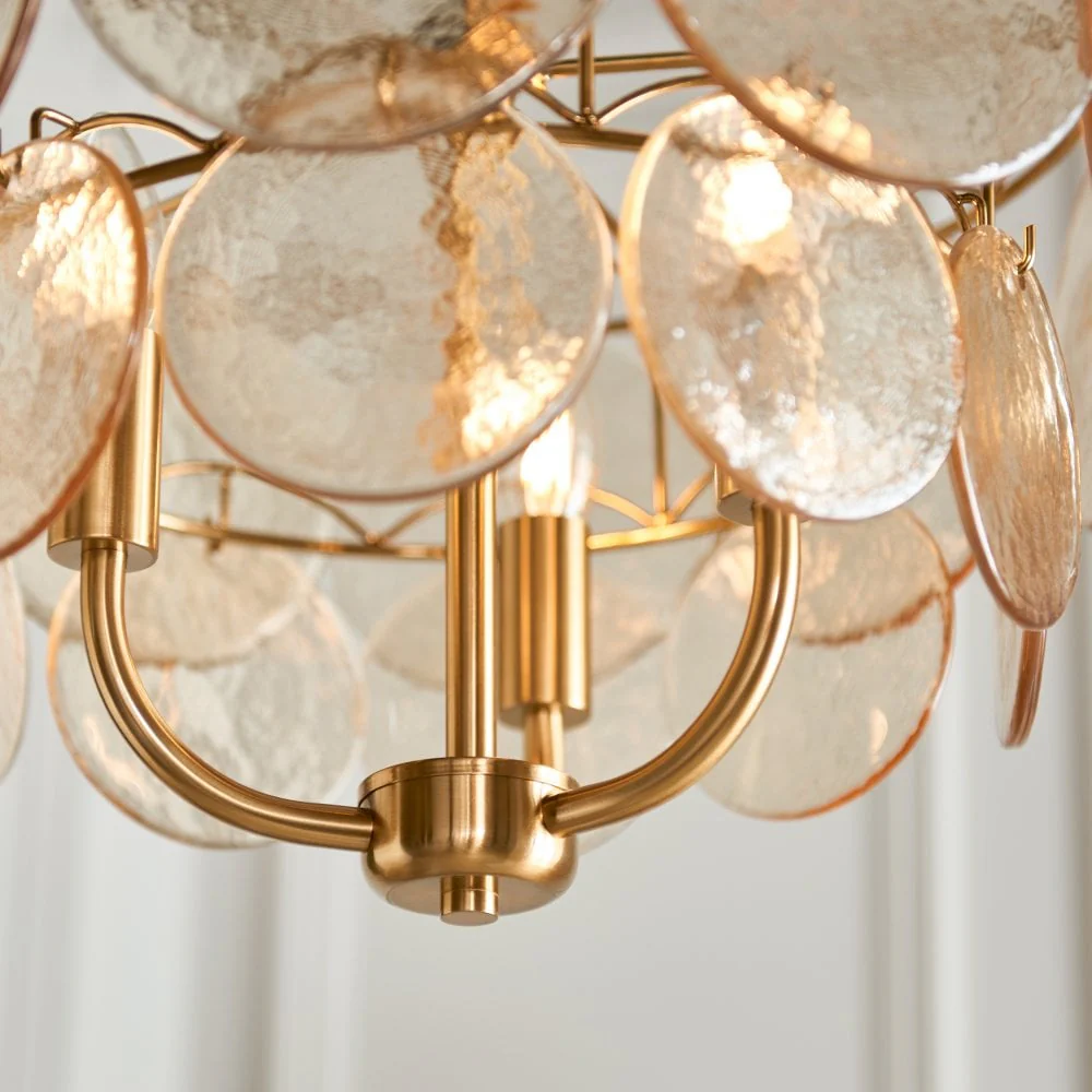 Costa 3/5Lt Chandelier- Brushed Aged Brass Plate & Handmade Champagne Glass - Image 8