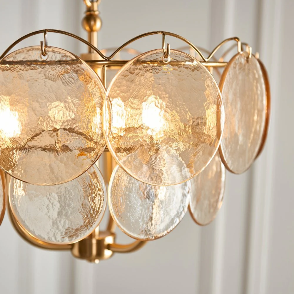 Costa 3/5Lt Chandelier- Brushed Aged Brass Plate & Handmade Champagne Glass - Image 9