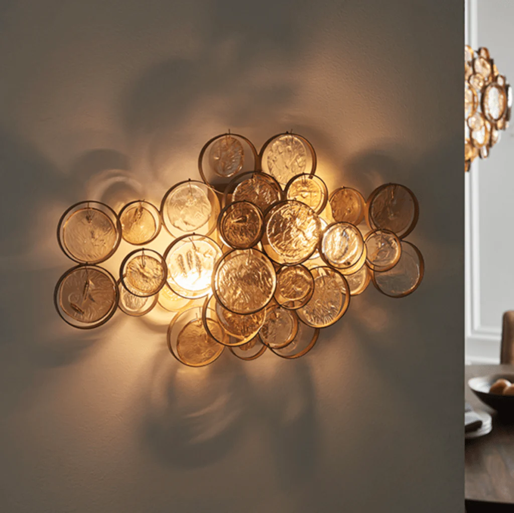 Costa Wall Light- Antique Gold w Clear & Amber Glass - Image 3
