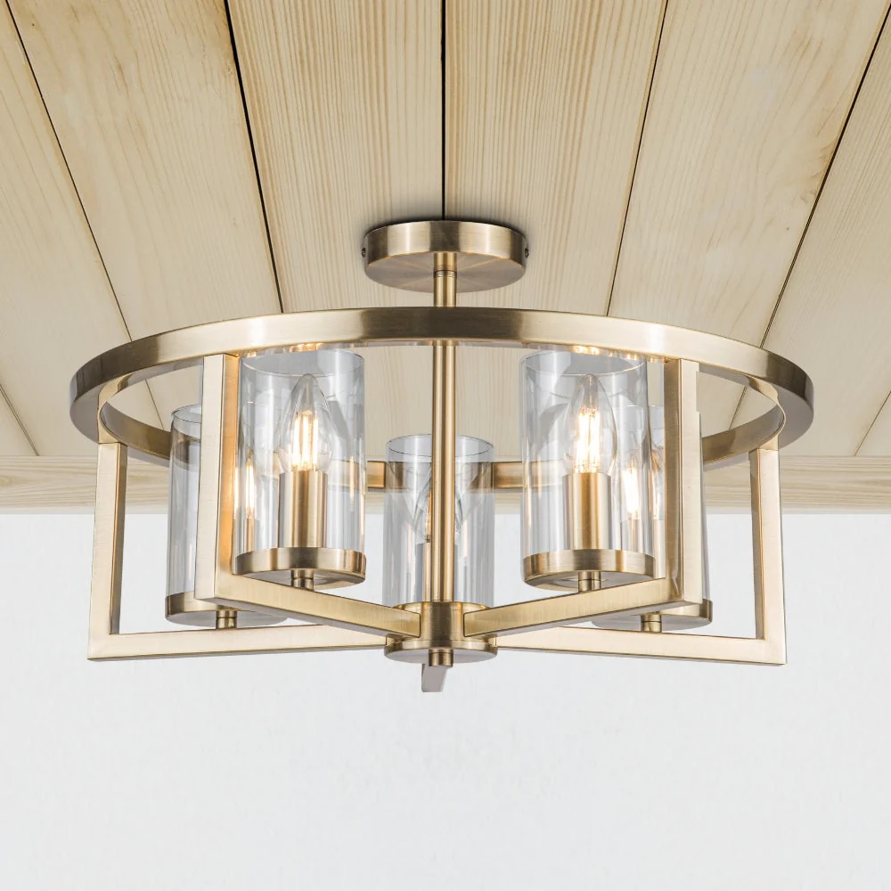 Costello 5 Light Semi Flush - Antique Brass / Satin Chrome - Image 2