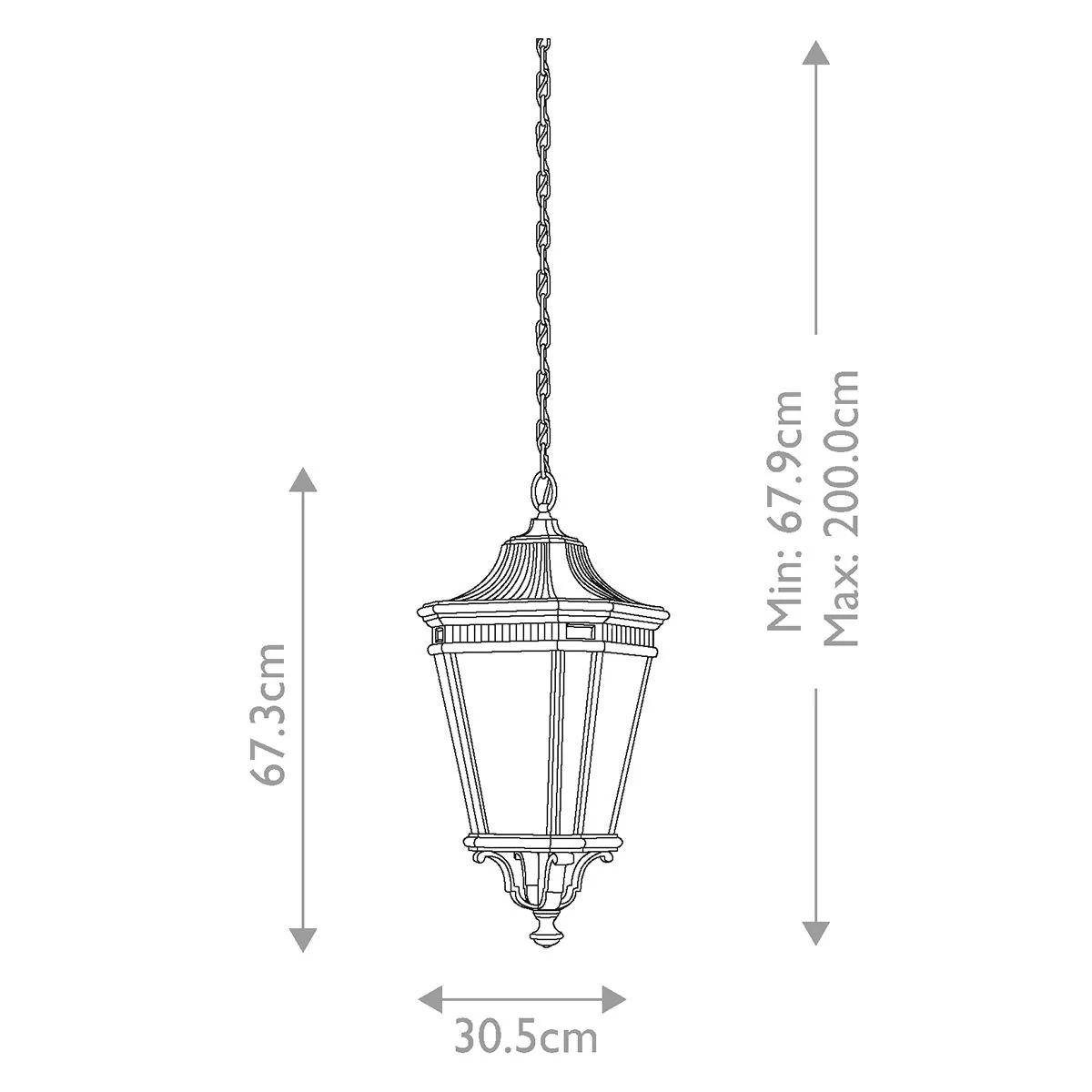 Cotswold Lane 2/3Lt Medium Chain Lantern - Black IP23 E14 - Image 10