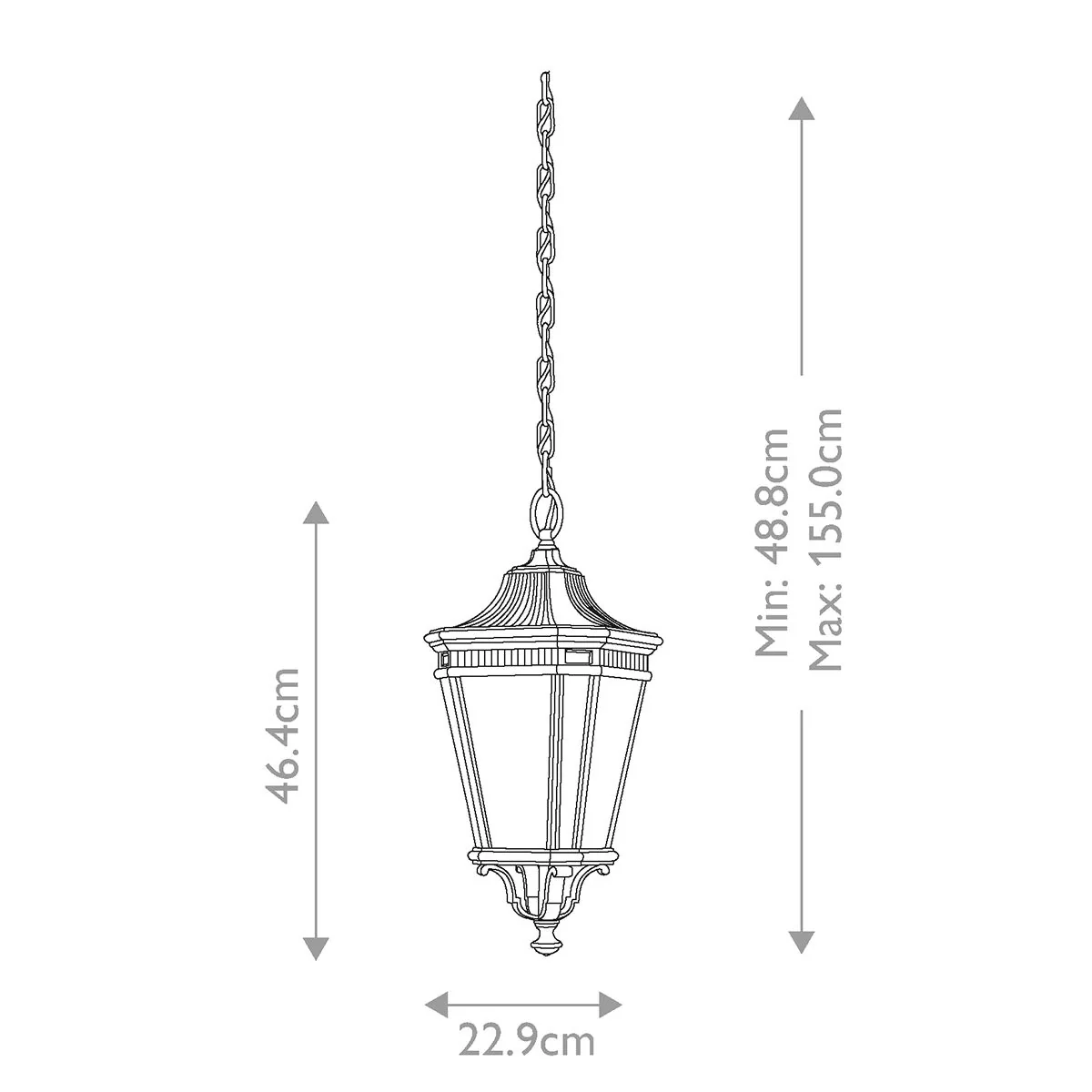 Cotswold Lane 2/3Lt Medium Chain Lantern - Black IP23 E14 - Image 6