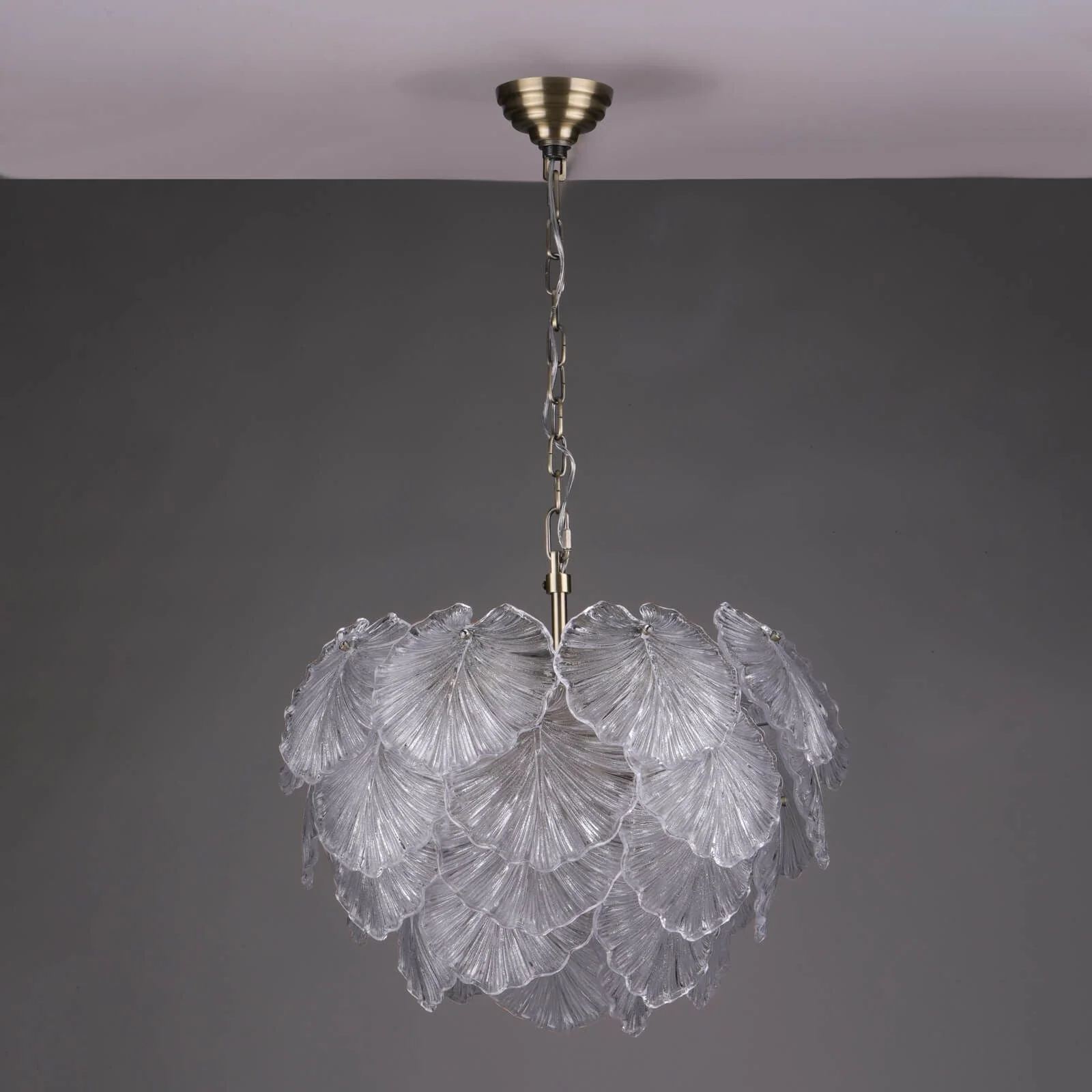 Courtney 10 Light Pendant Textured Glass and Antique Brass - Image 7