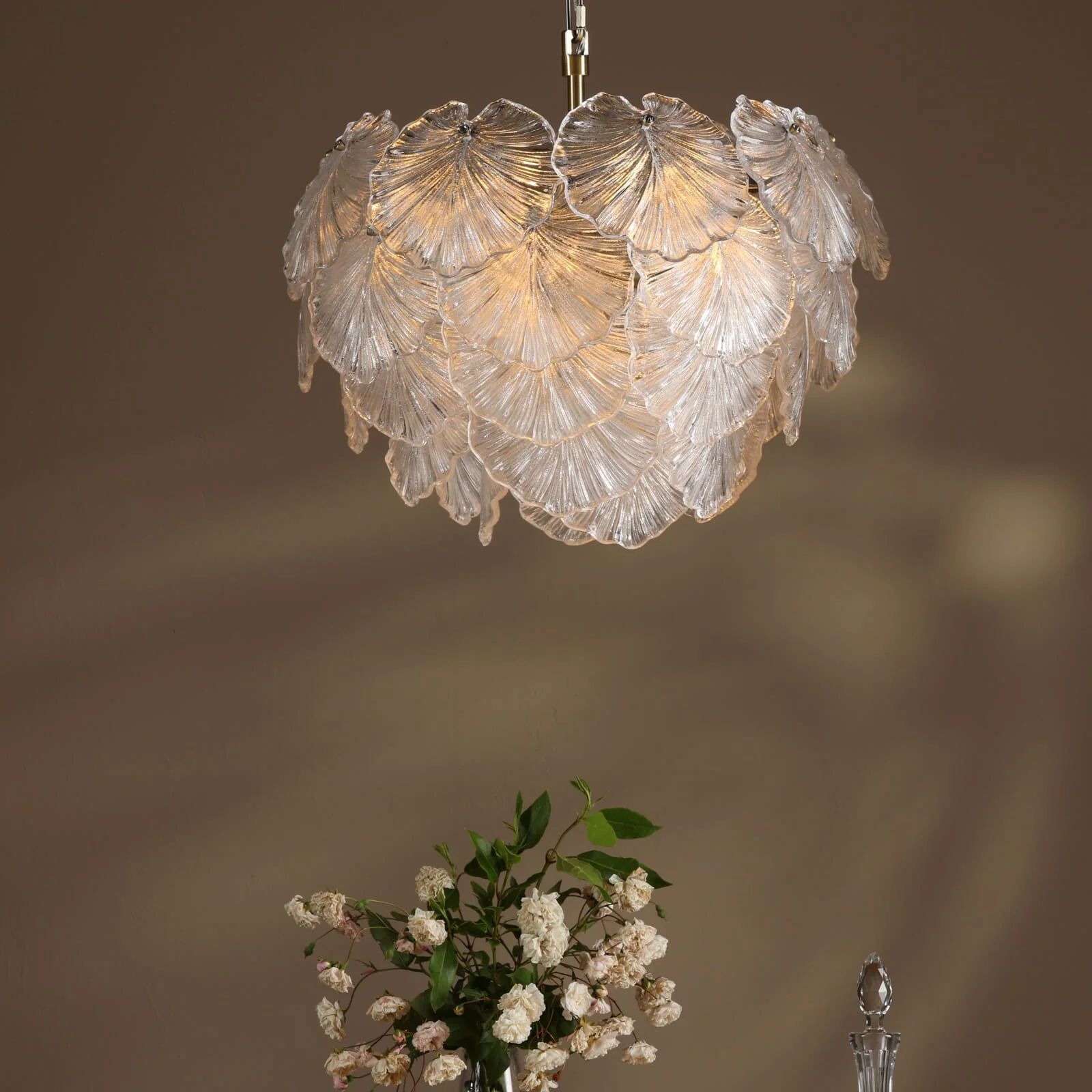 Courtney 10 Light Pendant Textured Glass and Antique Brass - Image 8