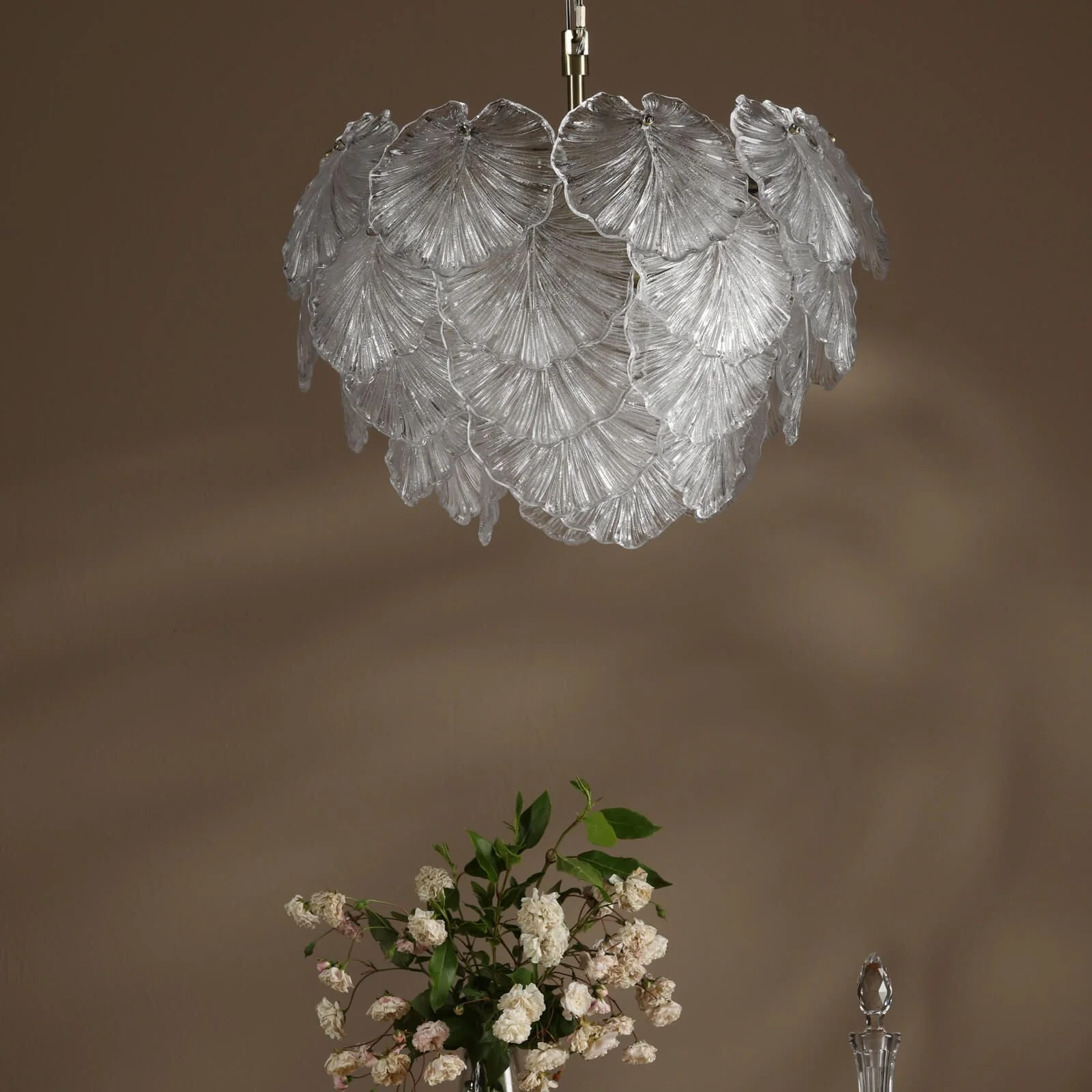 Courtney 10 Light Pendant Textured Glass and Antique Brass - Image 9