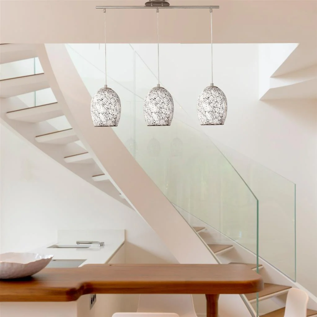 Crackle 3Lt Kitchen Light - Satin Silver & Crackled White Glass - Image 3