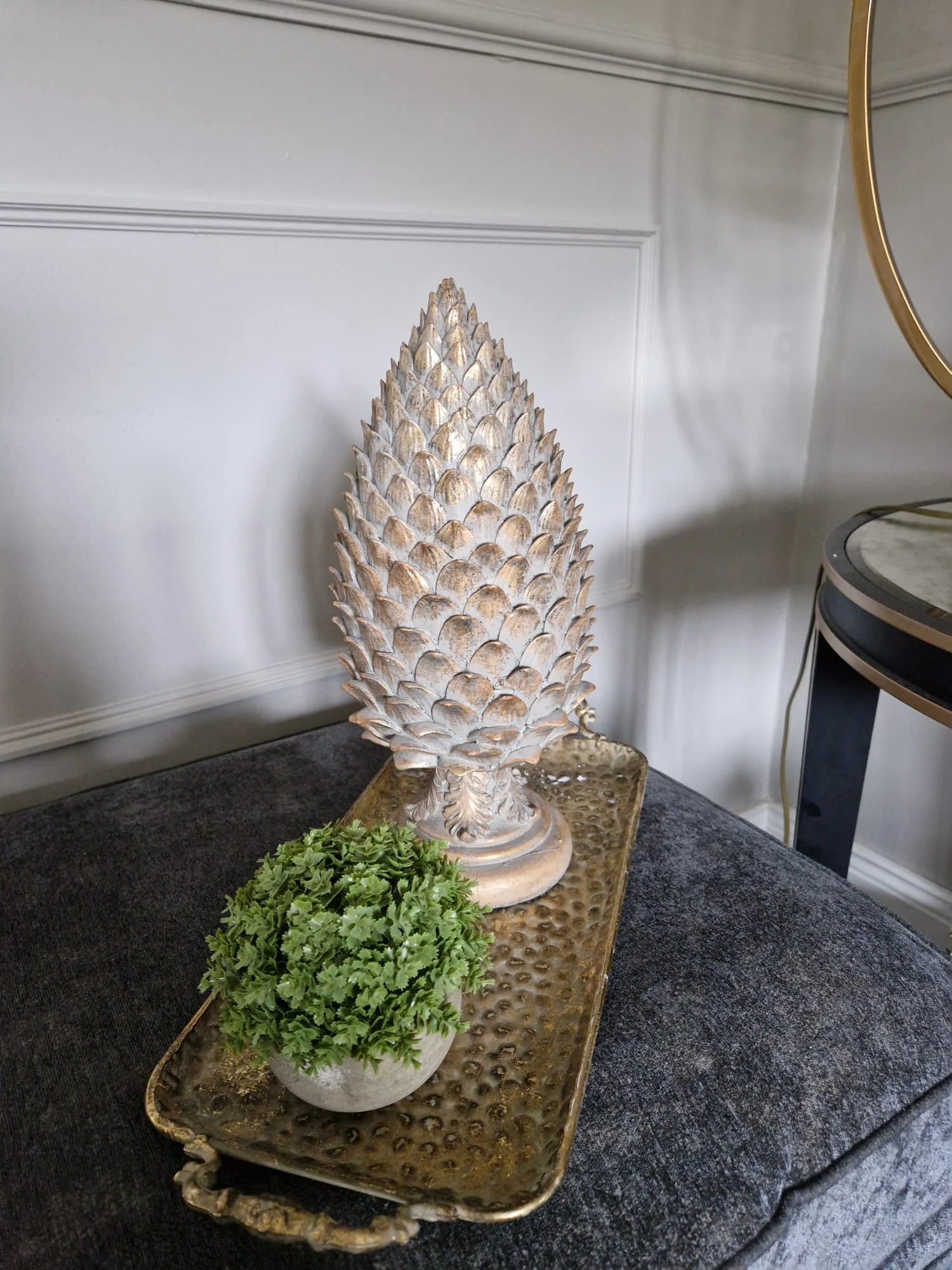 Cream & Gold Pine Cone Ornament - Image 2