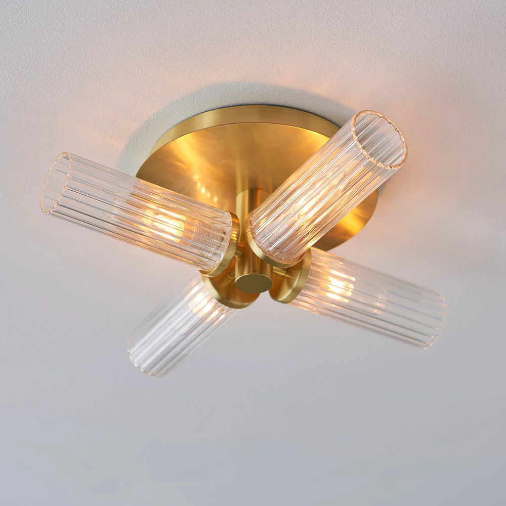 Crete 4lt Semi Flush Bathroom Ceiling Light IP44, Satin Brass - Promotional Offer - Image 2