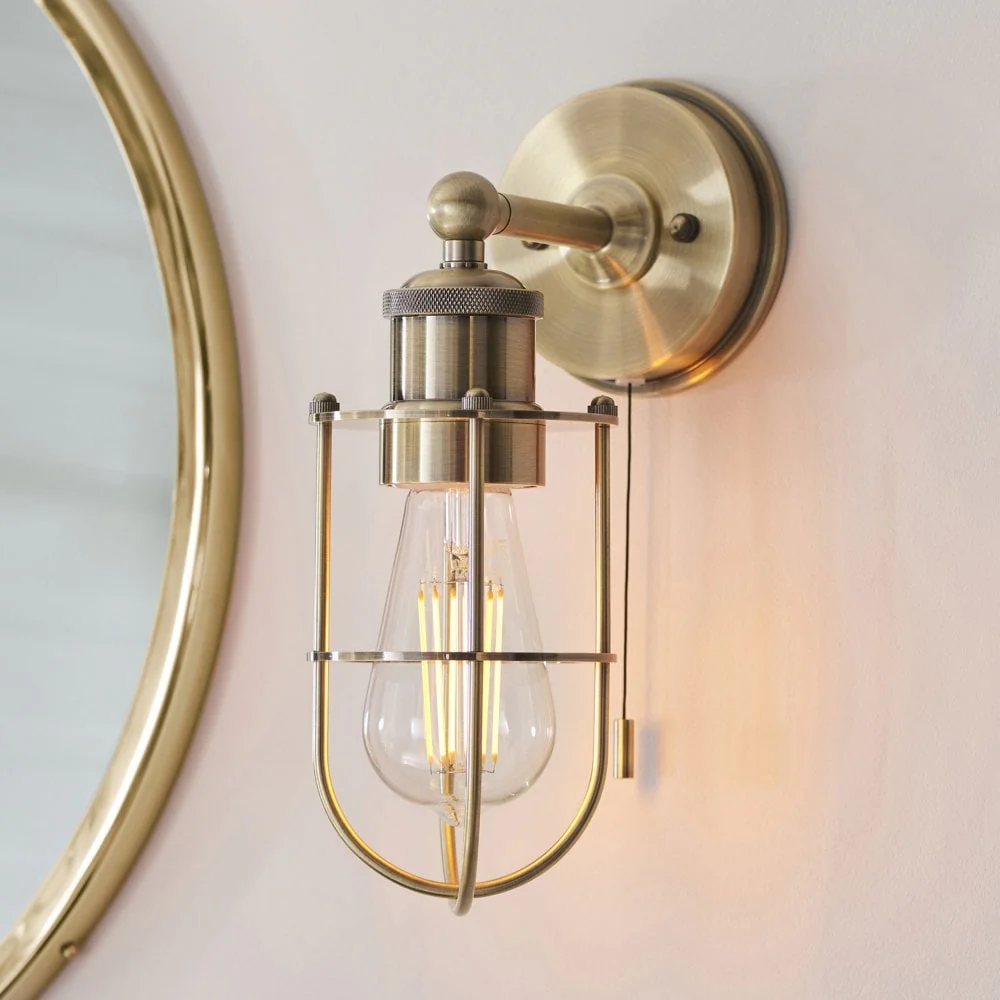 Cruise Caged IP44 Switched Wall Light in Polished Chrome/Matt Black/Antique Brass - Finish - Image 3