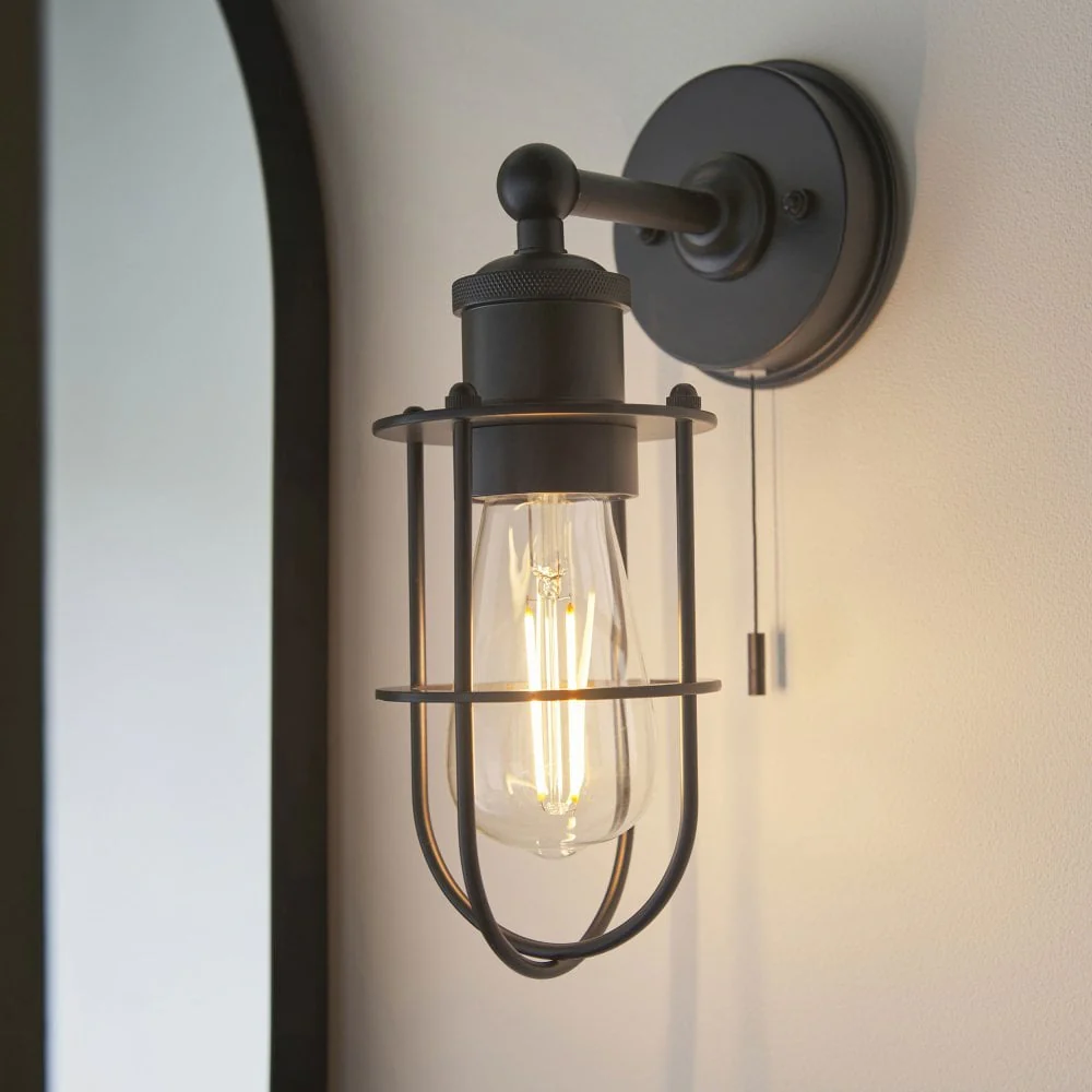Cruise Caged IP44 Switched Wall Light in Polished Chrome/Matt Black/Antique Brass - Finish - Image 5