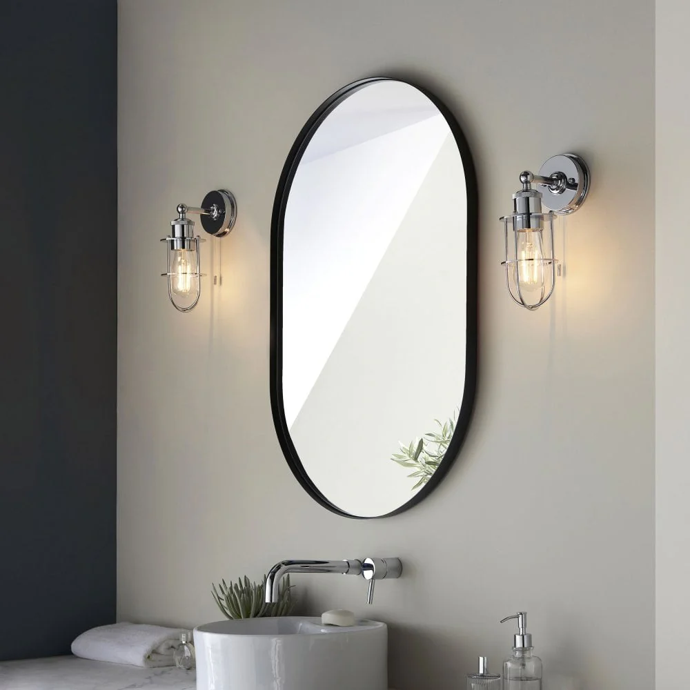 Cruise Caged IP44 Switched Wall Light in Polished Chrome/Matt Black/Antique Brass - Finish - Image 8