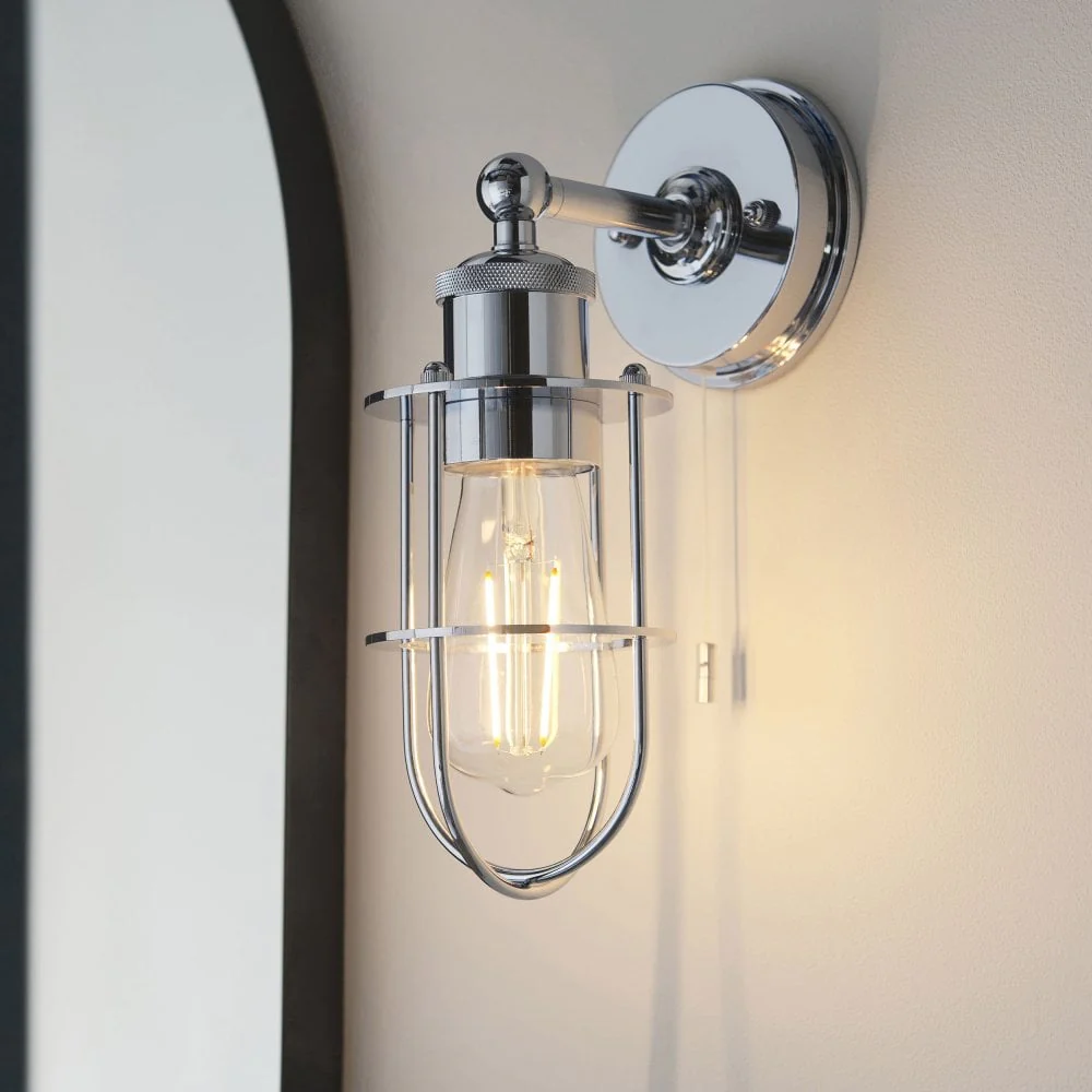 Cruise Caged IP44 Switched Wall Light in Polished Chrome/Matt Black/Antique Brass - Finish - Image 9