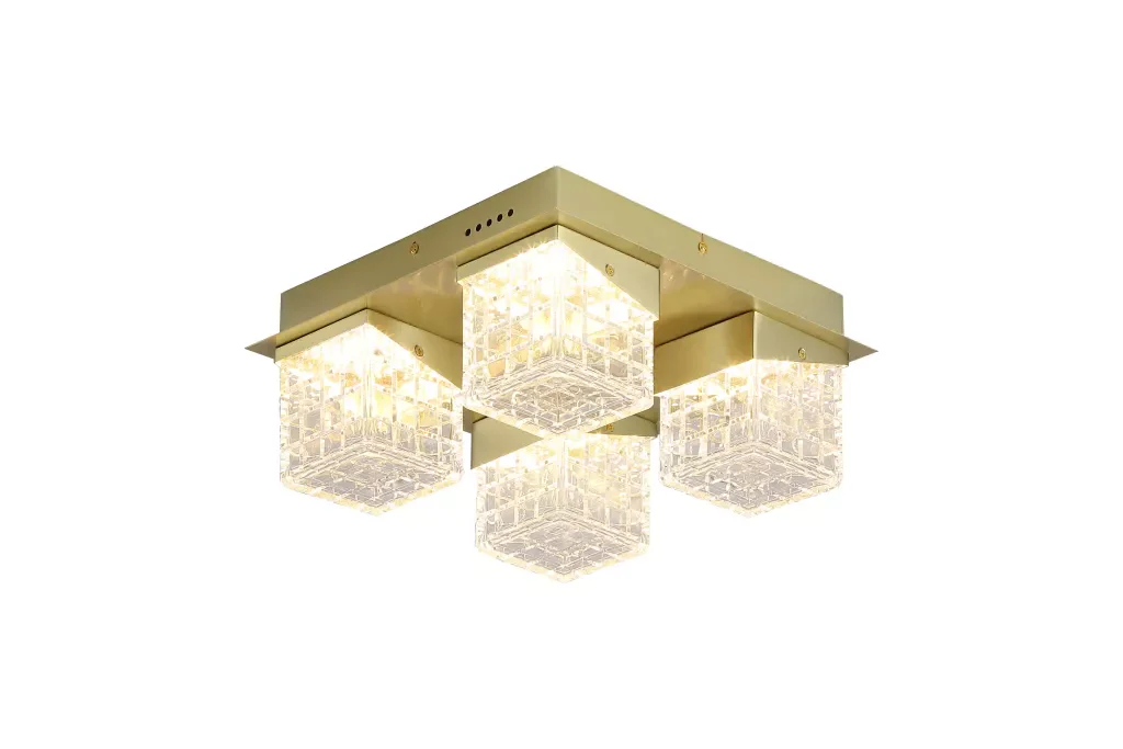 Cuboid 4Lt Flush Light- Satin Brass Metal with Clear Acrylic
