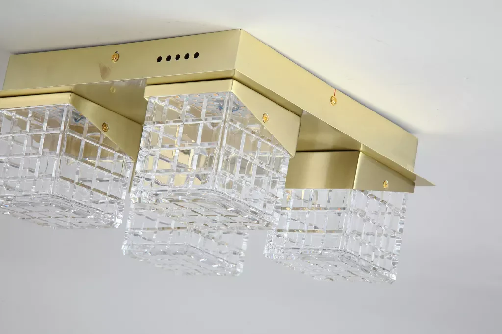 Cuboid 4Lt Flush Light- Satin Brass Metal with Clear Acrylic - Image 3