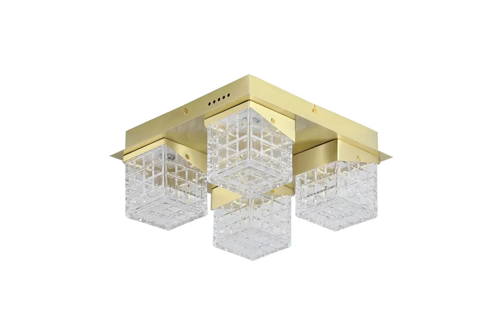 Cuboid 4Lt Flush Light- Satin Brass Metal with Clear Acrylic - Image 4
