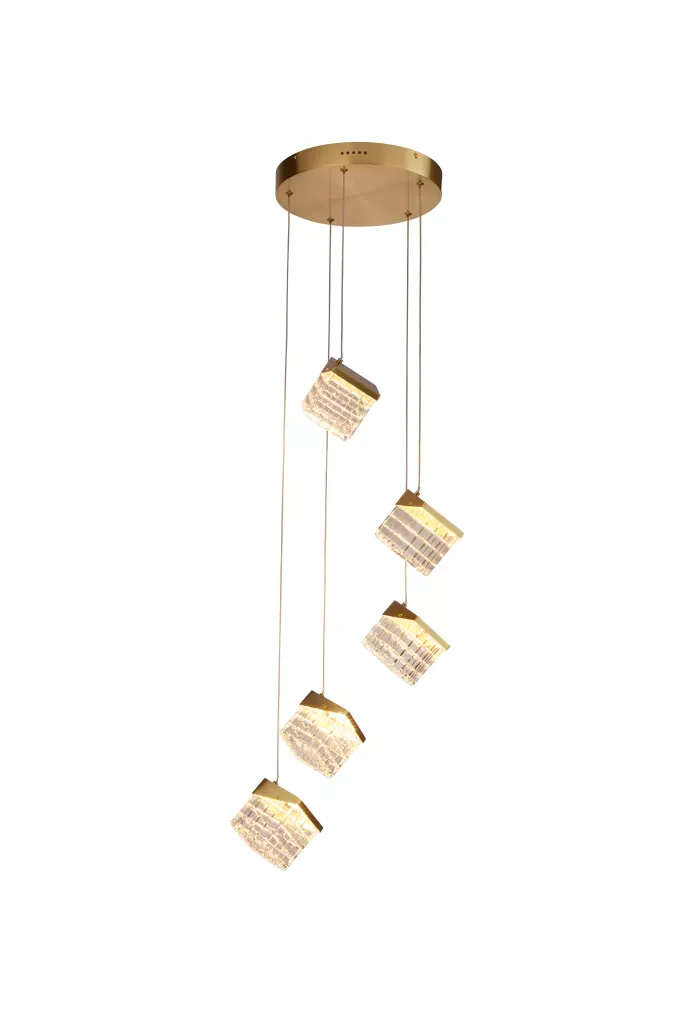 Cuboid 5Lt/20lt LED Multi Drop Pendant- Satin Brass - Image 2