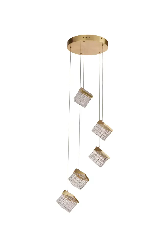 Cuboid 5Lt/20lt LED Multi Drop Pendant- Satin Brass - Image 3