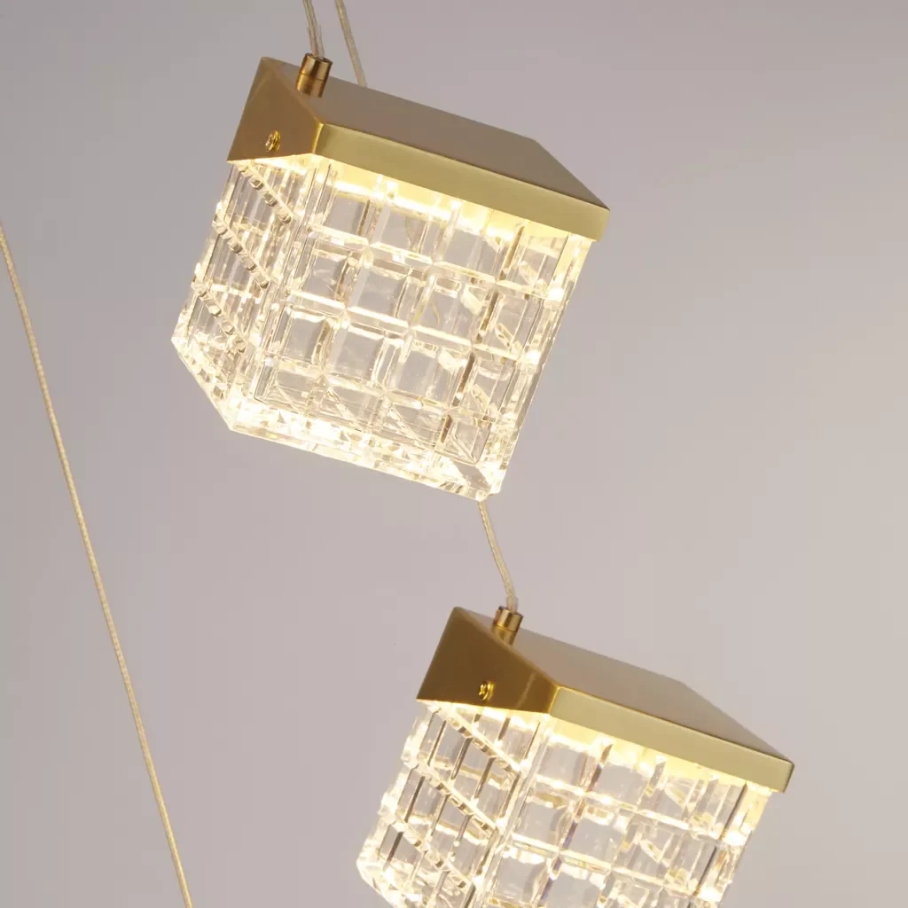 Cuboid 5Lt/20lt LED Multi Drop Pendant- Satin Brass - Image 6