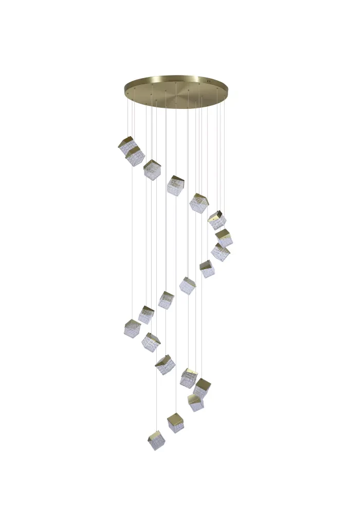 Cuboid 5Lt/20lt LED Multi Drop Pendant- Satin Brass - Image 8