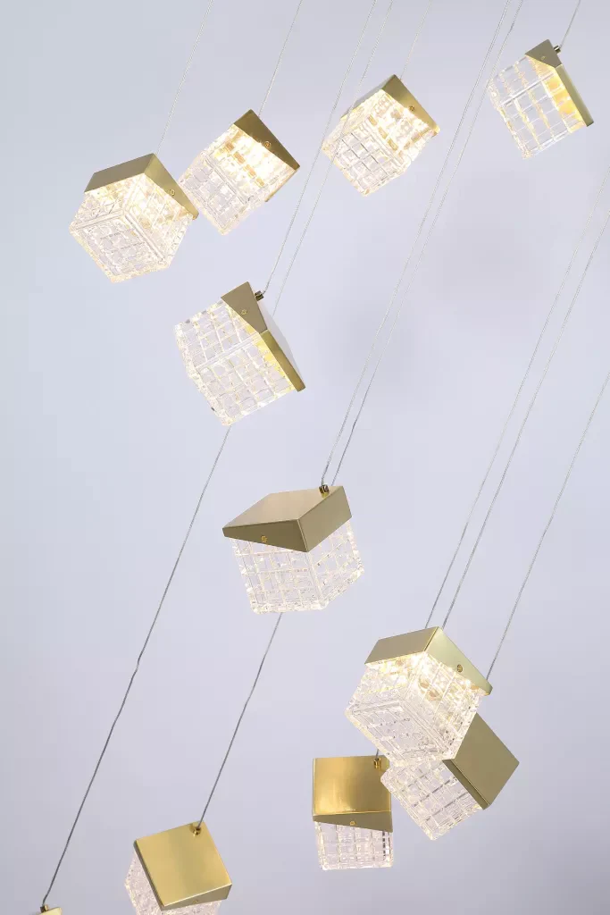 Cuboid 5Lt/20lt LED Multi Drop Pendant- Satin Brass - Image 9