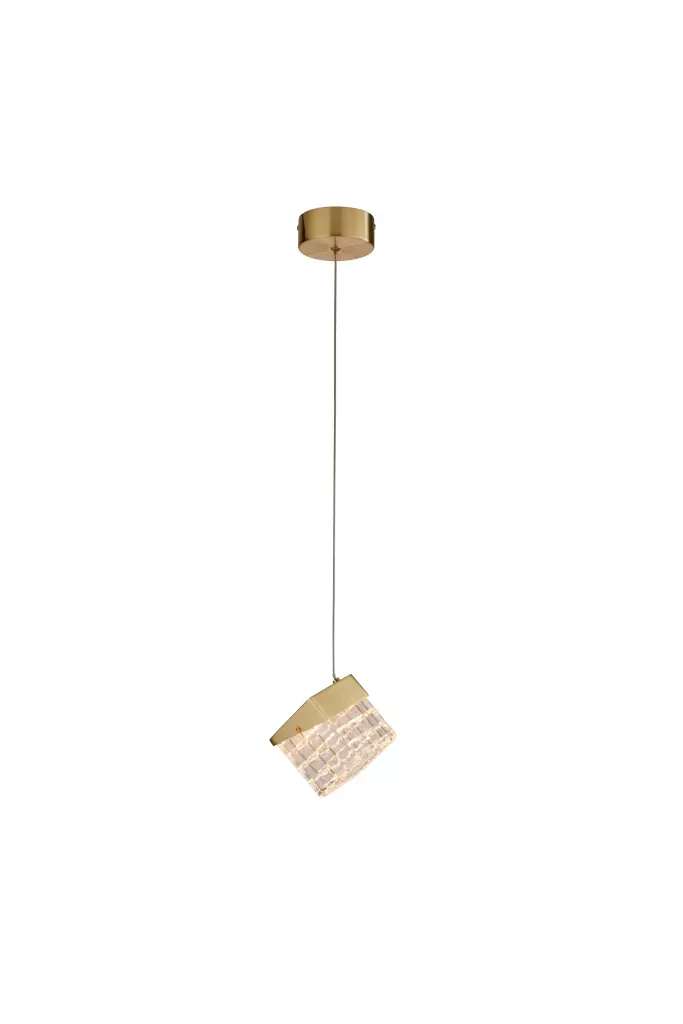 Cuboid LED Pendant- Satin Brass Metal with Clear Acrylic