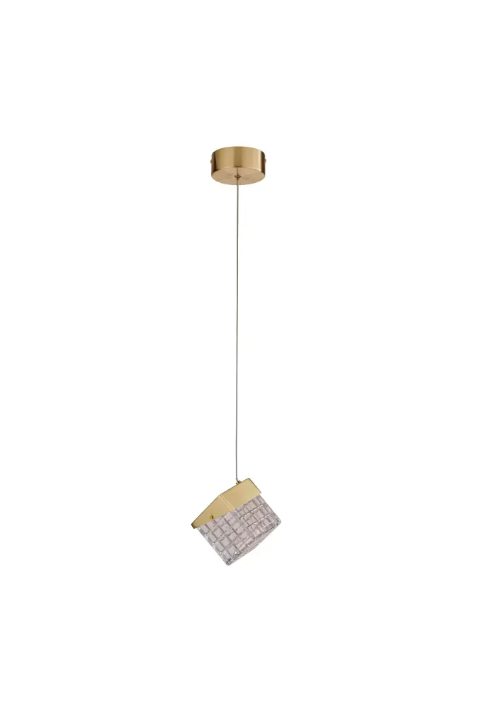 Cuboid LED Pendant- Satin Brass Metal with Clear Acrylic - Image 4