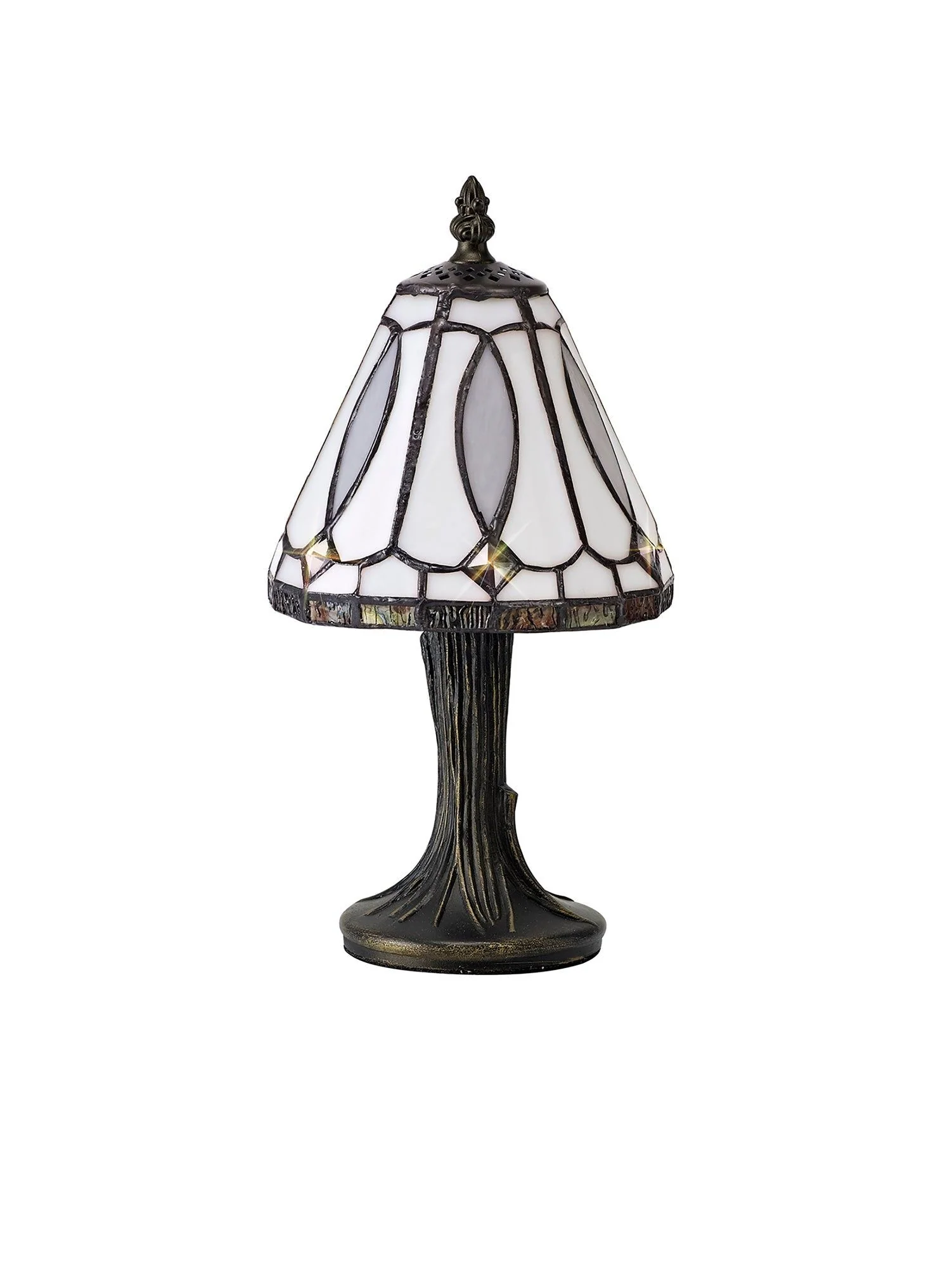 Cupid Tiffany Table Lamp, 1 x E14, White/Grey/Clear Crystal Shade - Image 2