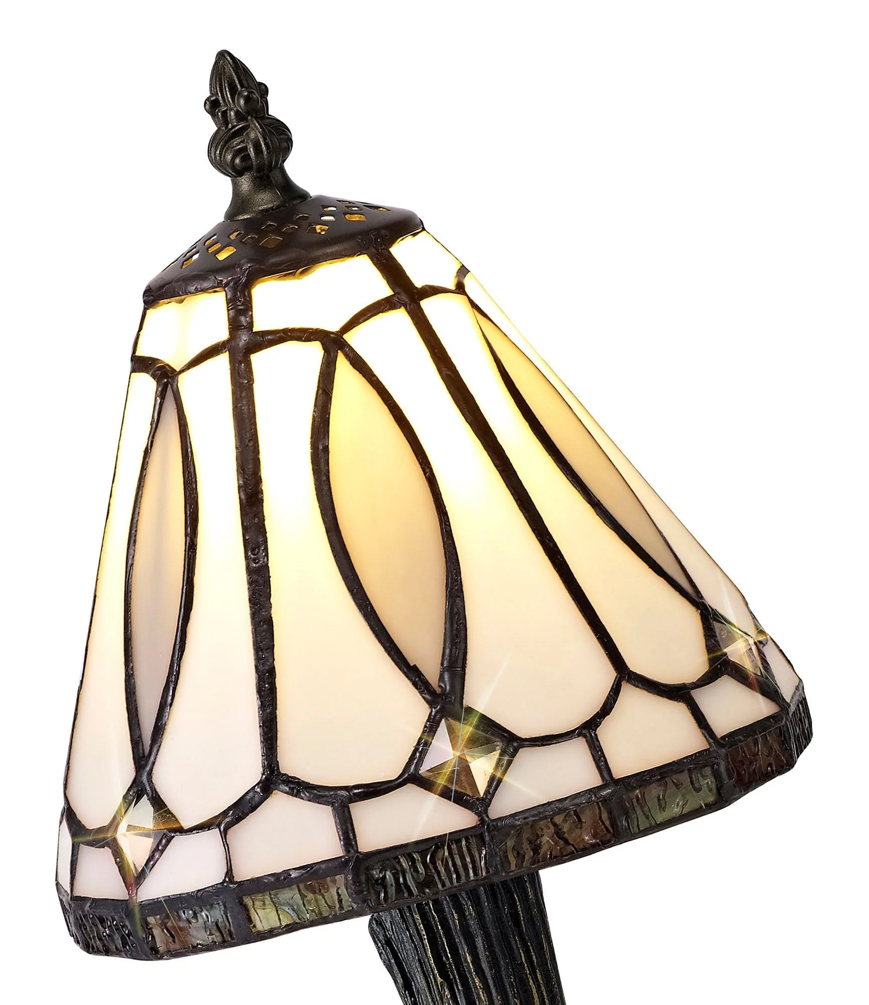 Cupid Tiffany Table Lamp, 1 x E14, White/Grey/Clear Crystal Shade - Image 3