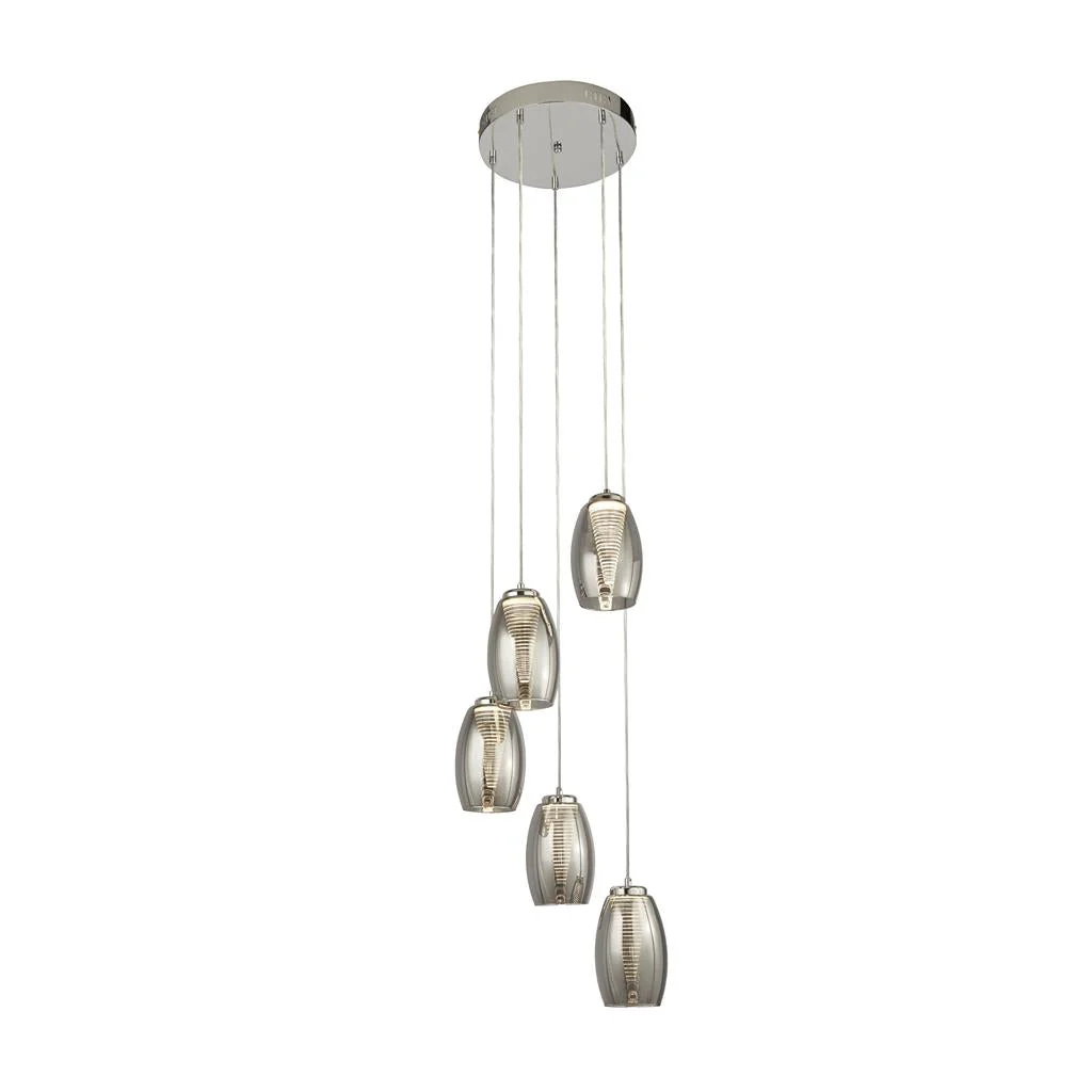 Cyclone 5/12lt Dimmable, Adjustable Pendant - Bronze/Chrome Metal & Champagne/Smoked/clear Glass - Image 4