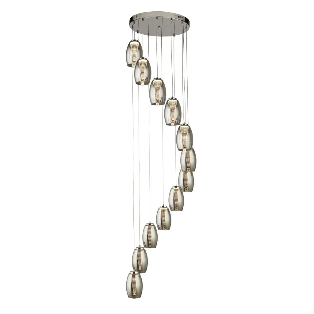 Cyclone 5/12lt Dimmable, Adjustable Pendant - Bronze/Chrome Metal & Champagne/Smoked/clear Glass - Image 5