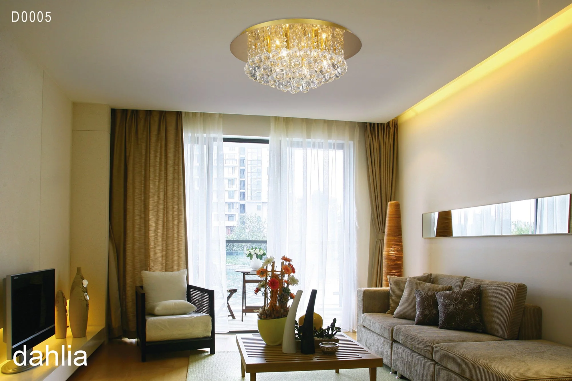 Dahlia Flush Ceiling, 4 Light G9 Crystal French Gold - Image 3