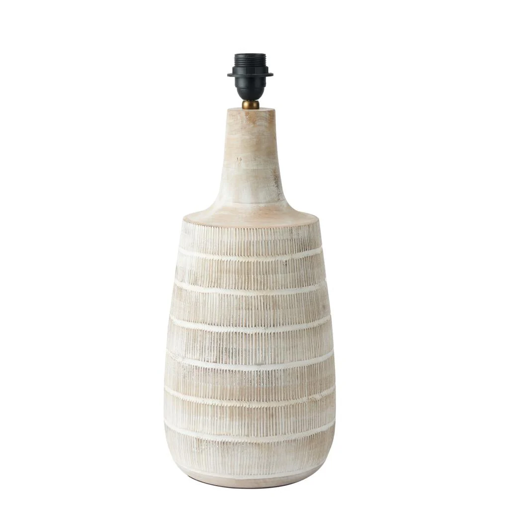 Dambula White Wash Wood Textured Tall Neck Table Lamp - Base Only