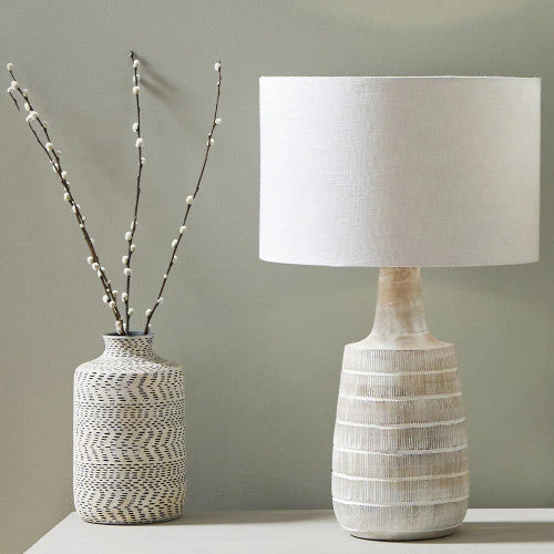 Dambula White Wash Wood Textured Tall Neck Table Lamp - Base Only - Image 2