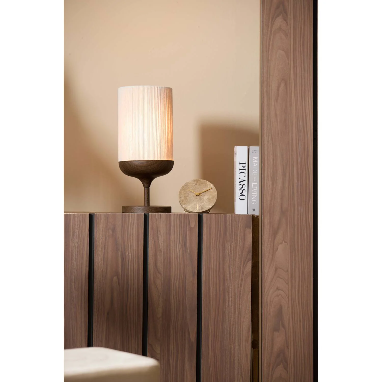 Dania Table Lamp- Wood Print Brown+Rope Cream - Image 2