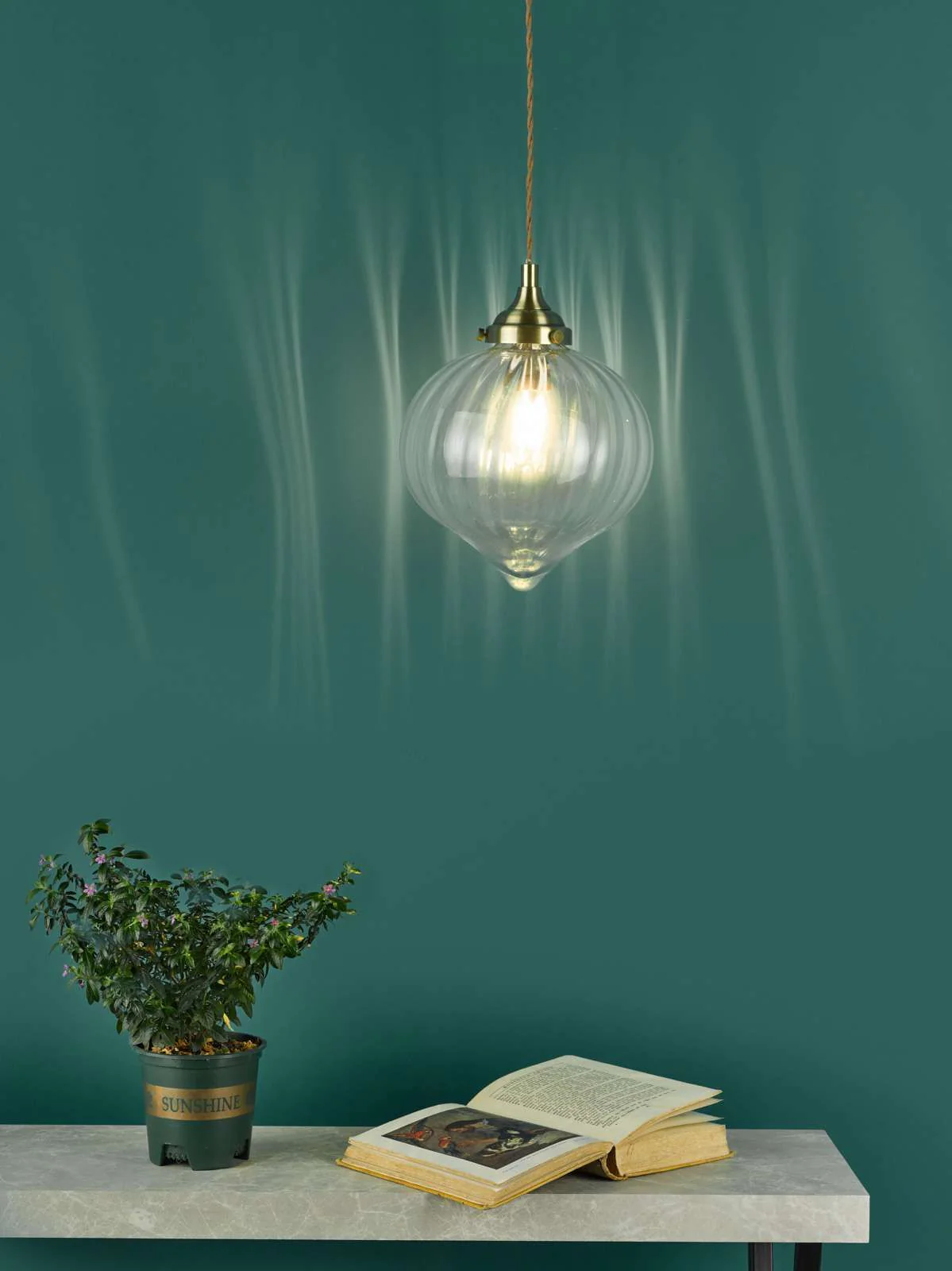 Mya 1 Light Single Pendant Ceiling Light - Antique Brass/Polished Nickel Glass IP20 - Image 3
