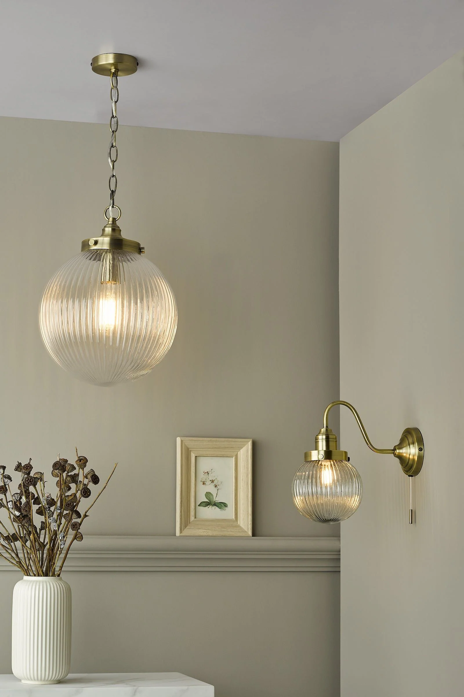 Tamara 1Lt Pendant Satin Nickel & Ribbed Glass/Antique Brass - Image 3
