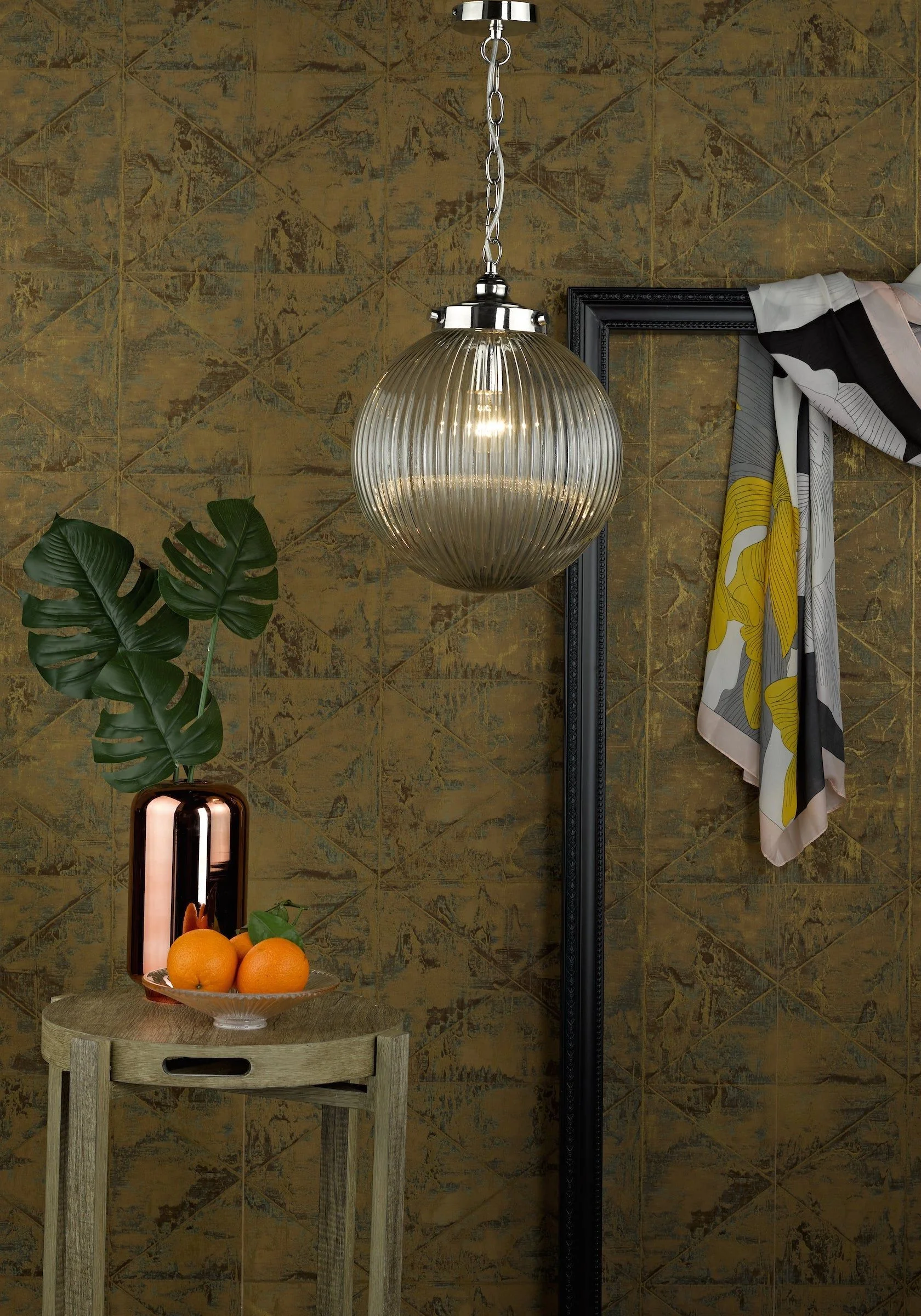 Tamara 1Lt Pendant Satin Nickel & Ribbed Glass/Antique Brass - Image 4
