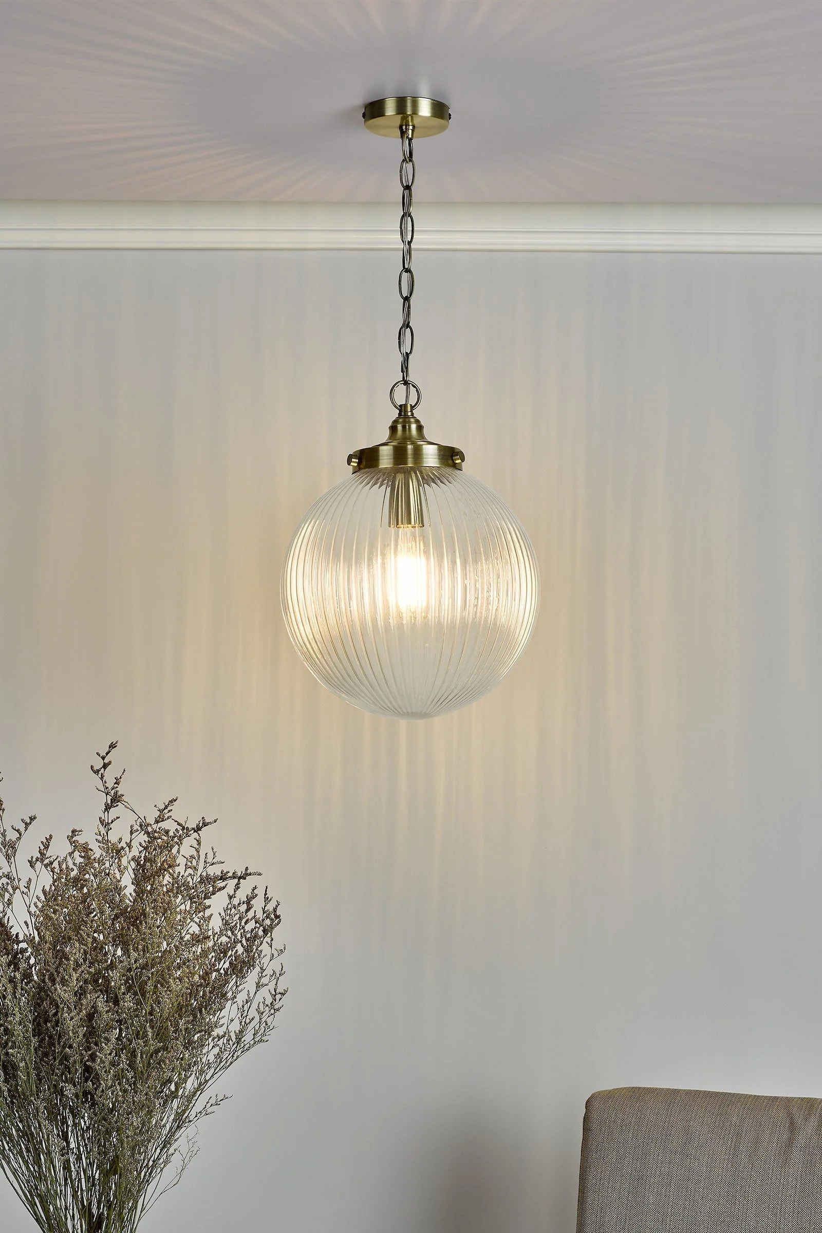 Tamara 1Lt Pendant Satin Nickel & Ribbed Glass/Antique Brass - Image 5