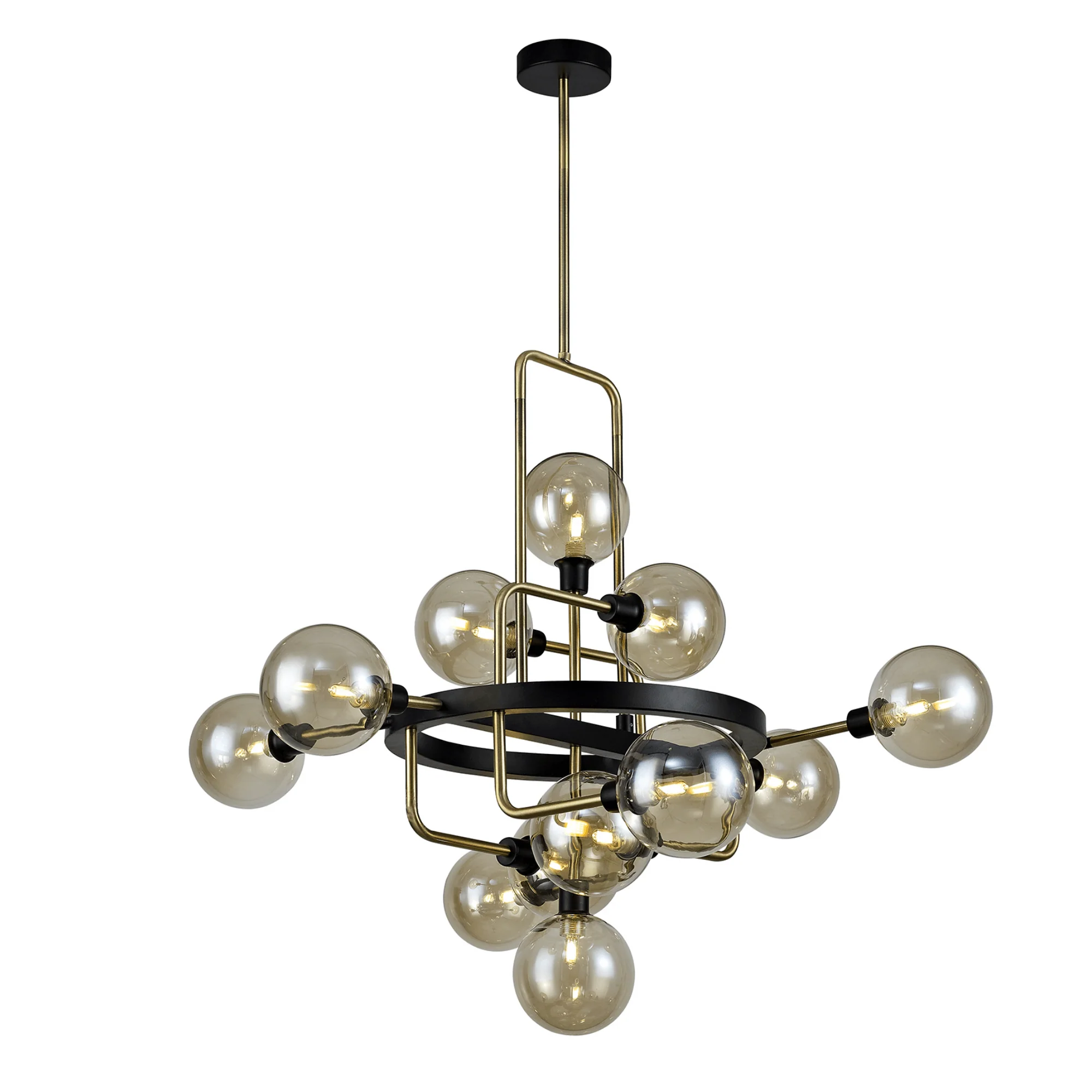 Darcy 12 Lt Matt Black/Antique Brass/Cognac Glass