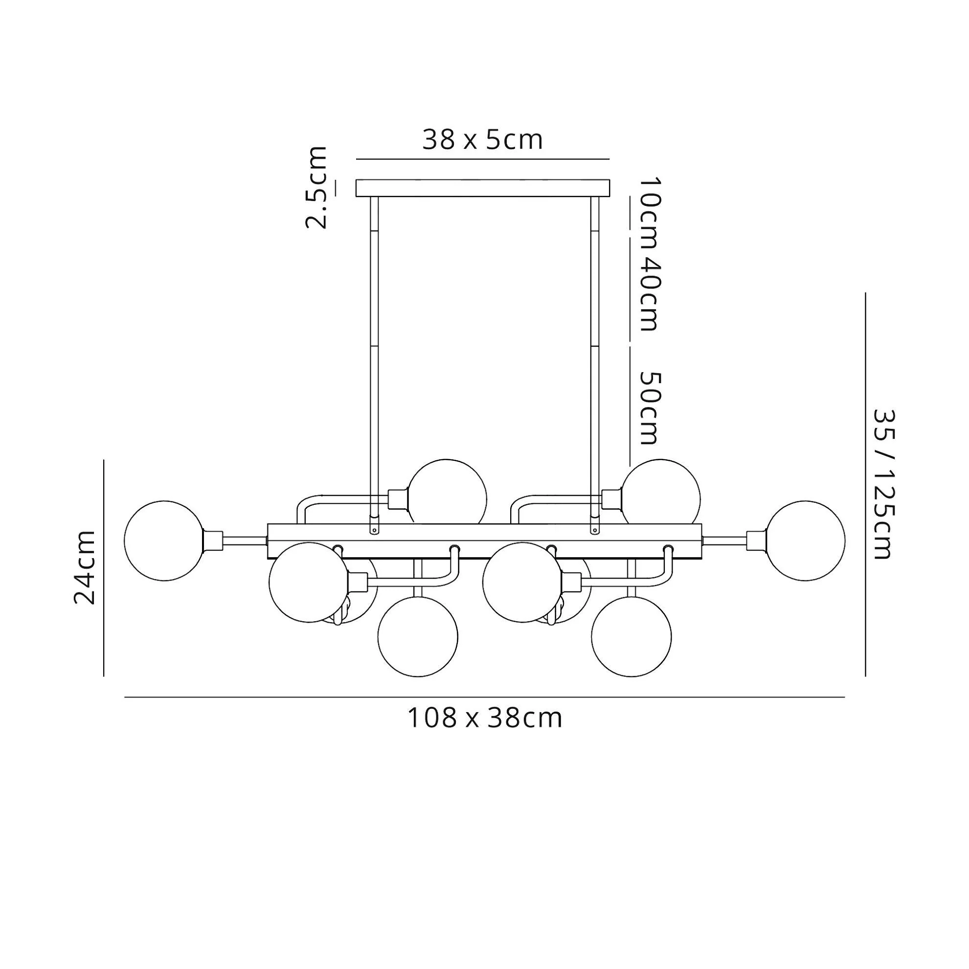 Darcy Fixed Pendant Ceiling, 10 Light G9, Matt Black/Antique Brass/Cognac Glass - Image 3