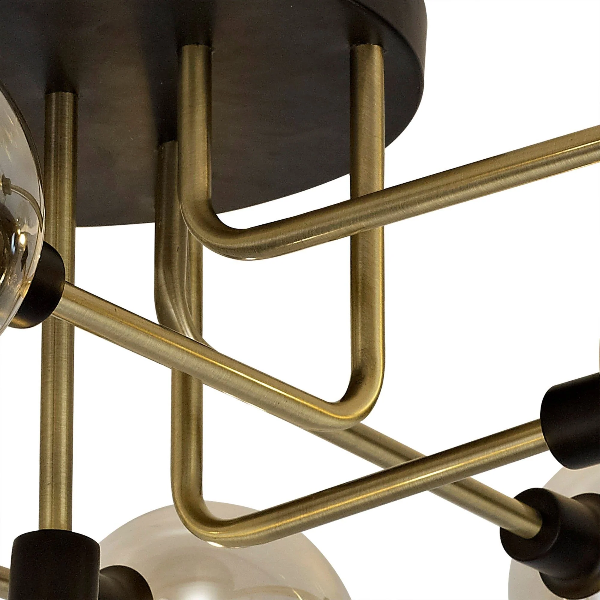 Darcy Semi-Flush Ceiling, 5/9 Light, Matt Black/Antique Brass/Cognac Glass - Image 4