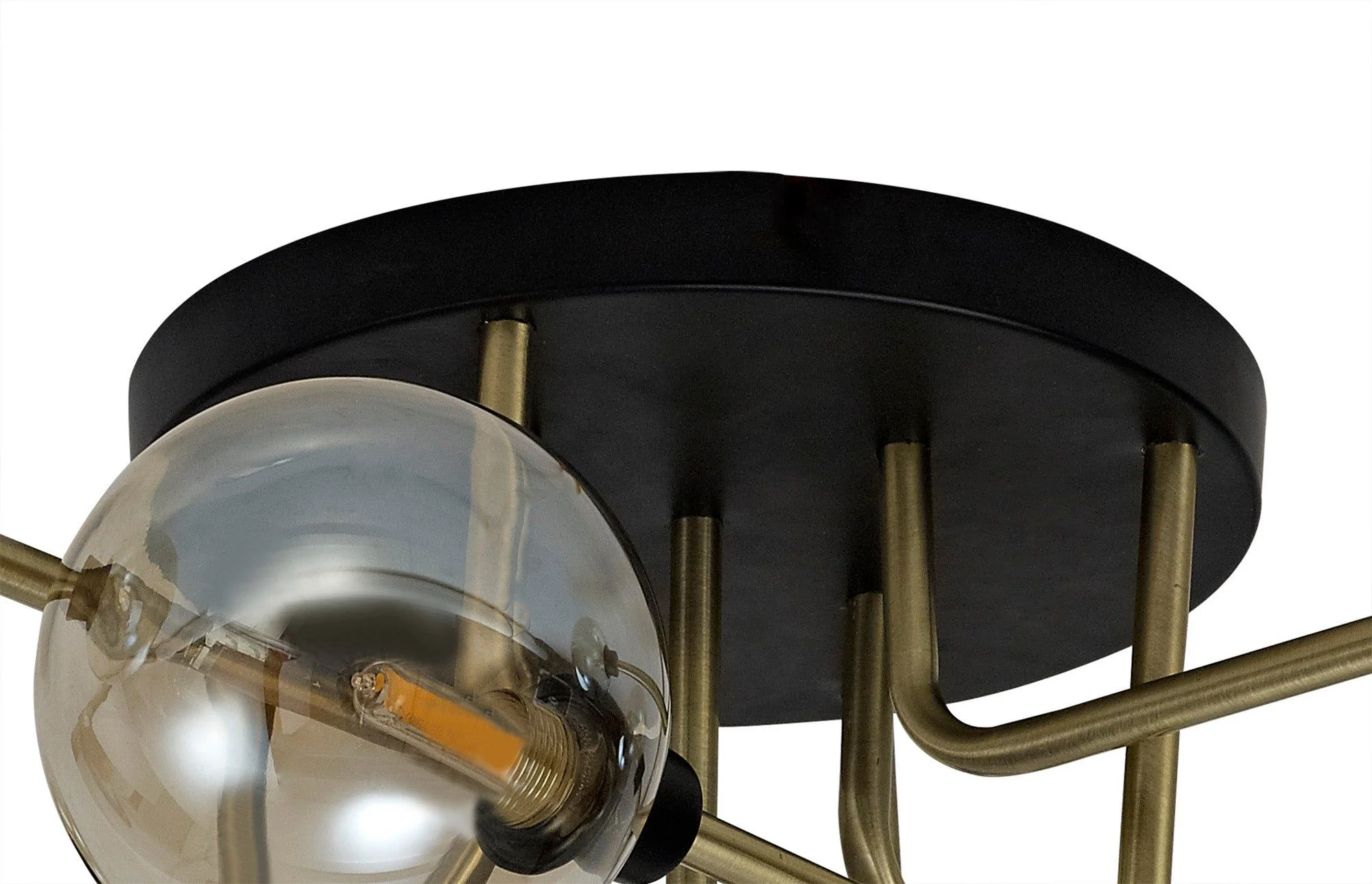 Darcy Semi-Flush Ceiling, 5/9 Light, Matt Black/Antique Brass/Cognac Glass - Image 5