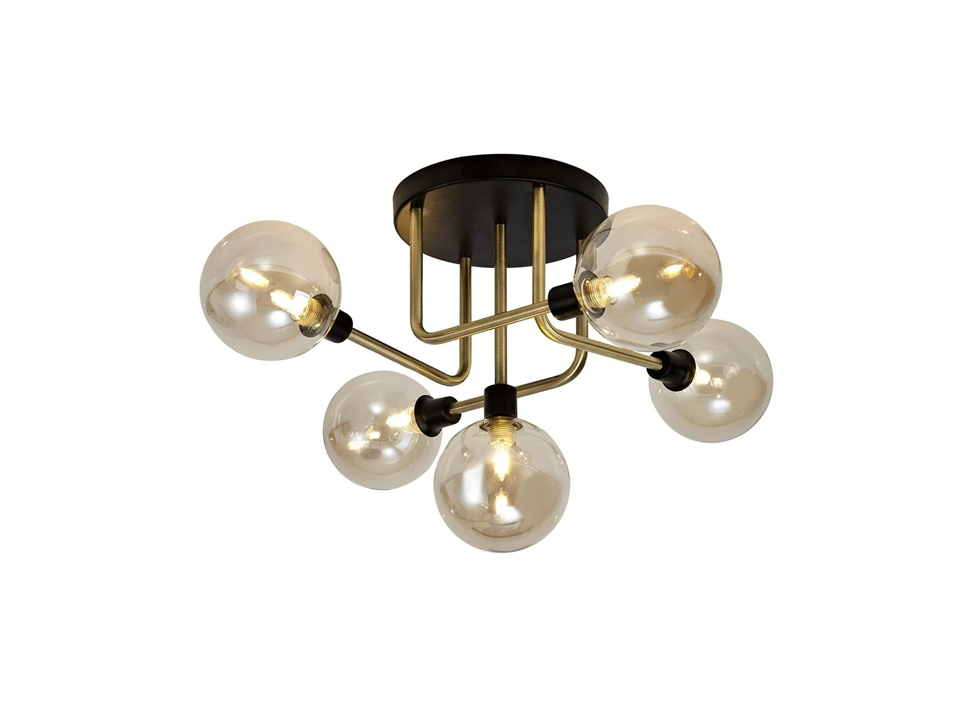 Darcy Semi-Flush Ceiling, 5/9 Light, Matt Black/Antique Brass/Cognac Glass - Image 6