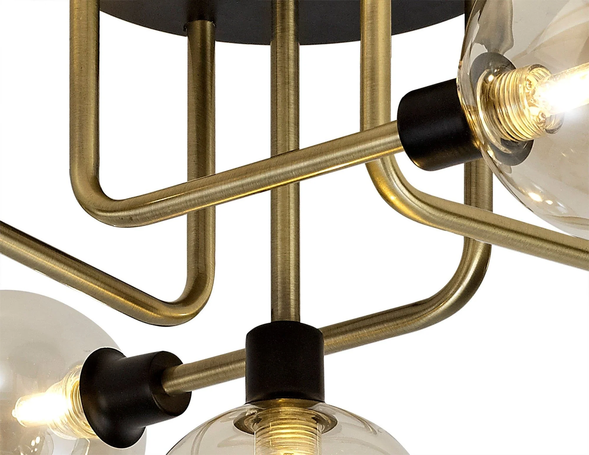 Darcy Semi-Flush Ceiling, 5/9 Light, Matt Black/Antique Brass/Cognac Glass - Image 7