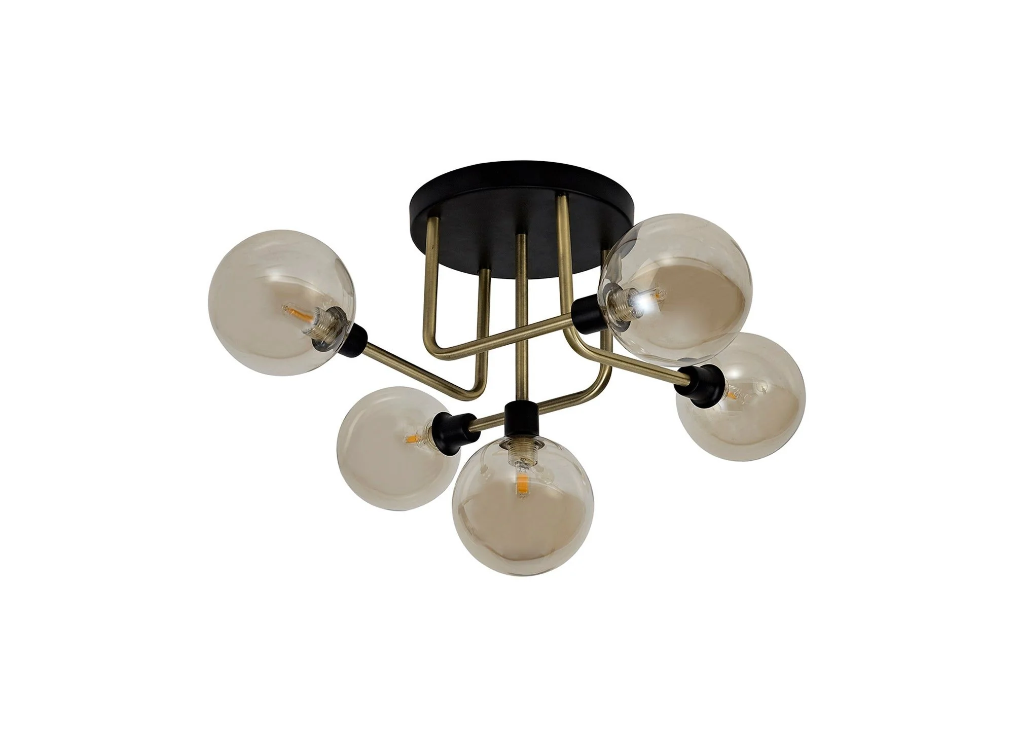 Darcy Semi-Flush Ceiling, 5/9 Light, Matt Black/Antique Brass/Cognac Glass - Image 8