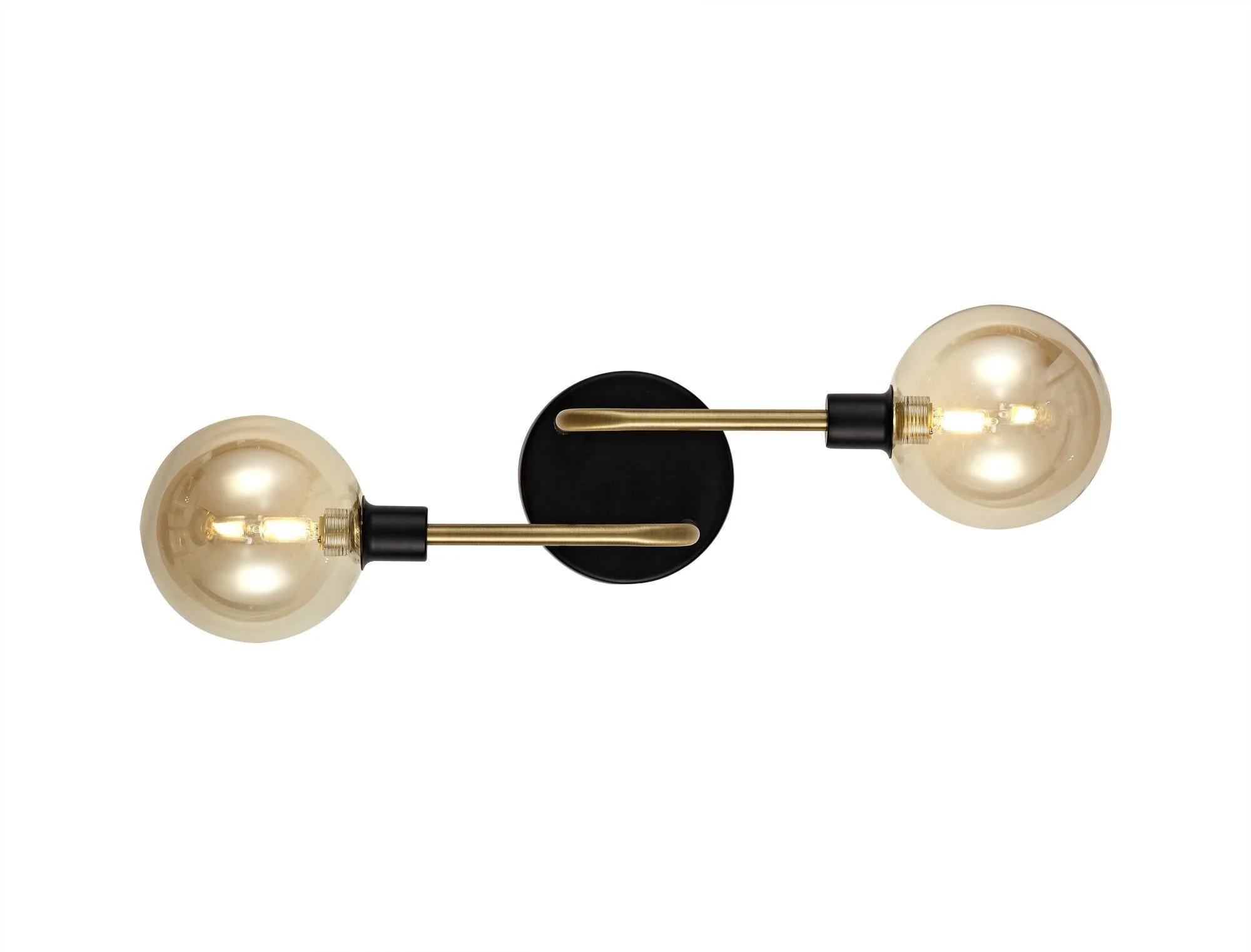 Darcy Wall Lamp, 2 Light G9, Matt Black/Antique Brass/Cognac Glass - Image 2