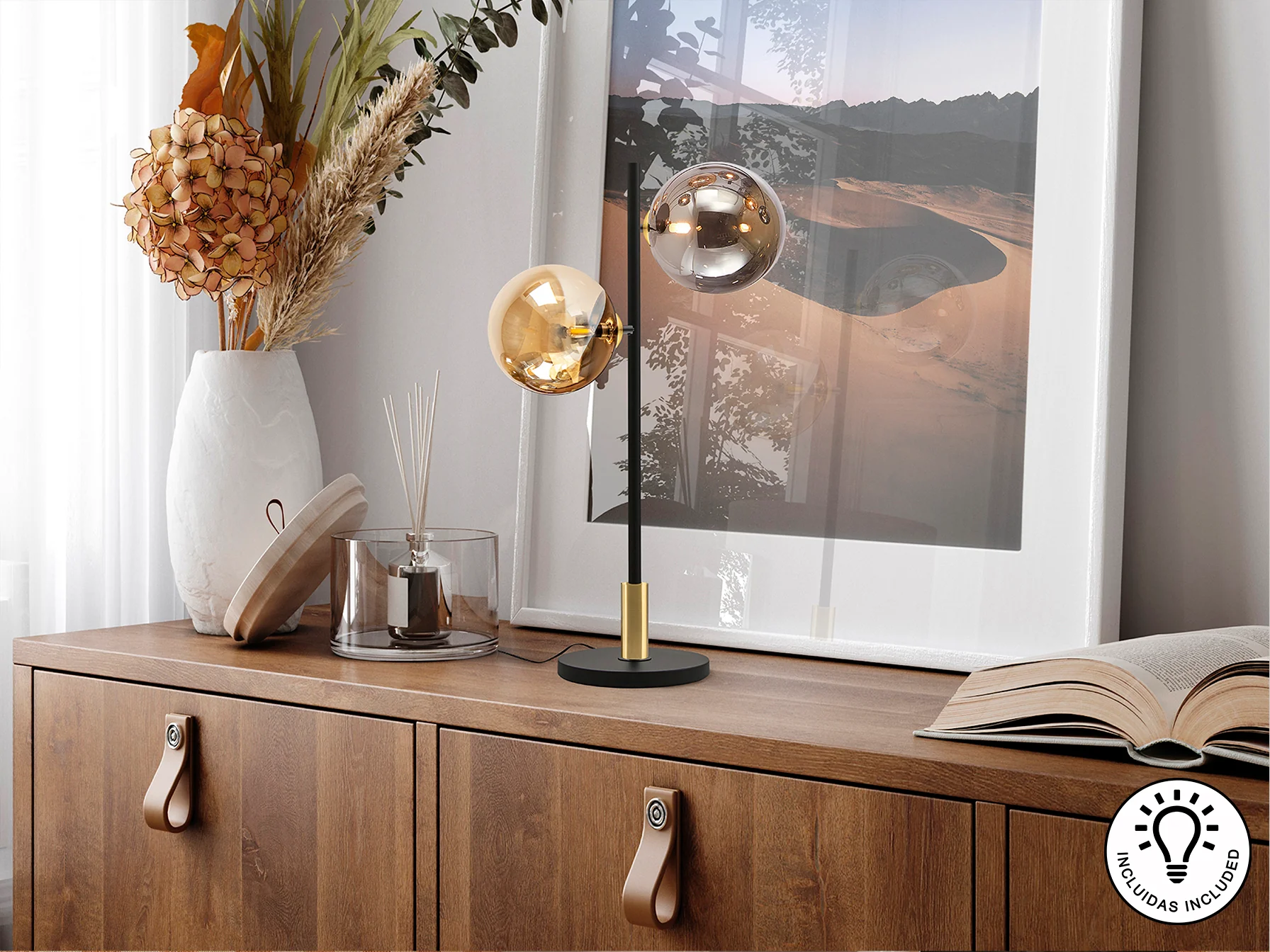 Dark Table Lamp- Black-Brass Finish - Image 2