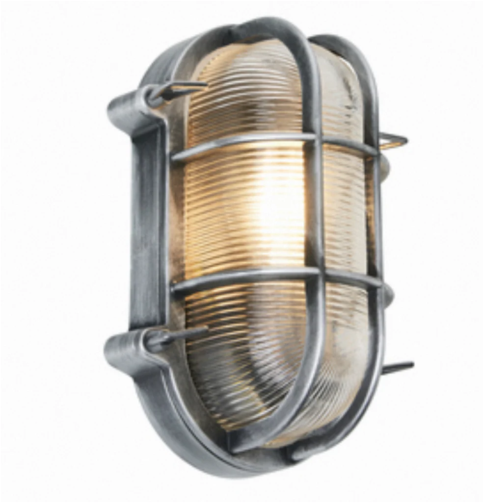 Davey Outdoor Caged Oval Bulkhead Wall Light- Silver/ Gold Finishes - Image 2