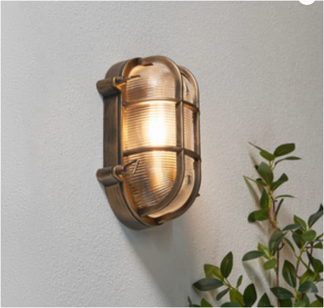Davey Outdoor Caged Oval Bulkhead Wall Light- Silver/ Gold Finishes - Image 5